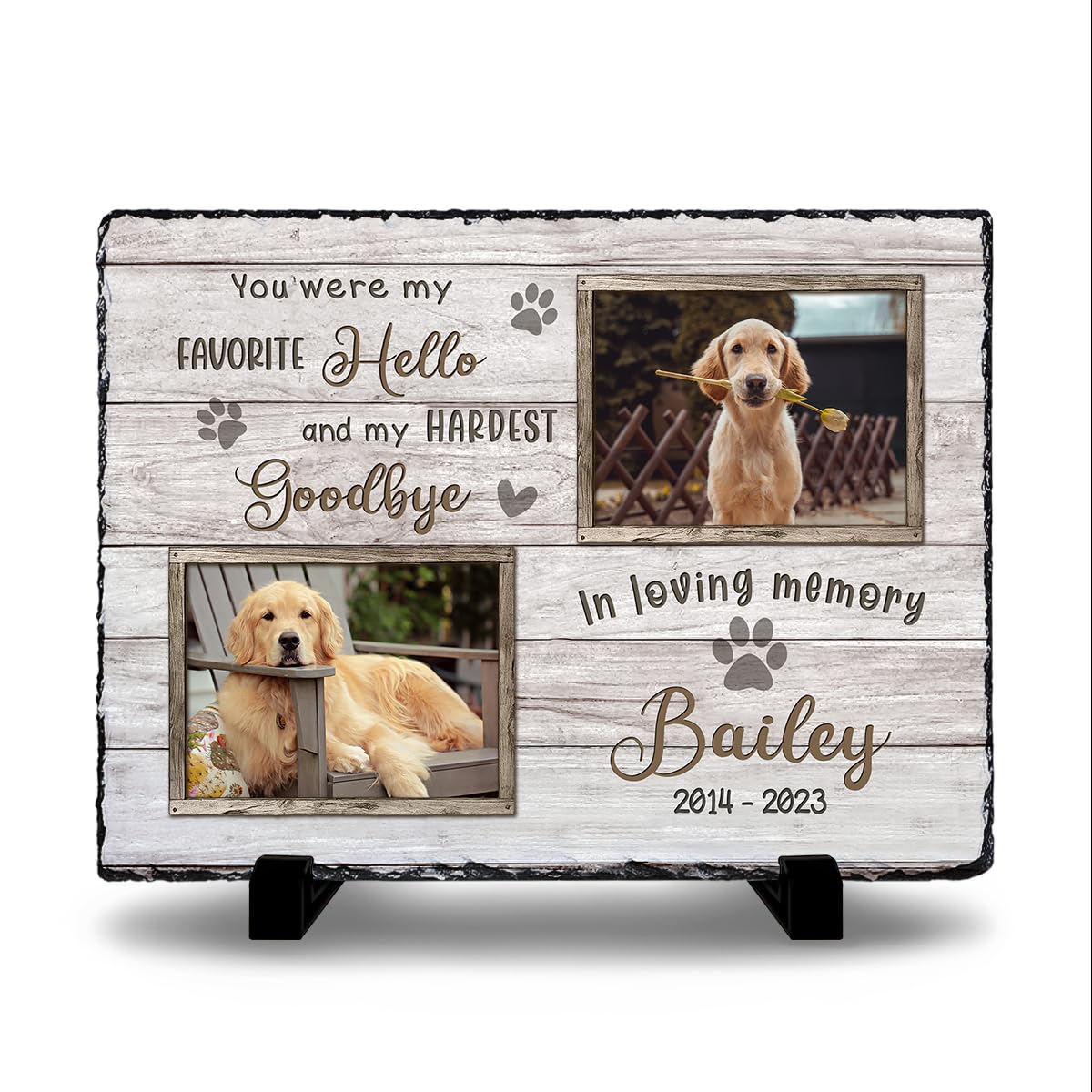 Multicolored Pet Memorial Stones for Dogs Personalized - 'You were My Favorite Hello and My Hardest Goodbye' - Unique Photo Frame Gifts for Cat Dog Lover, Garden Decor for Cemetery