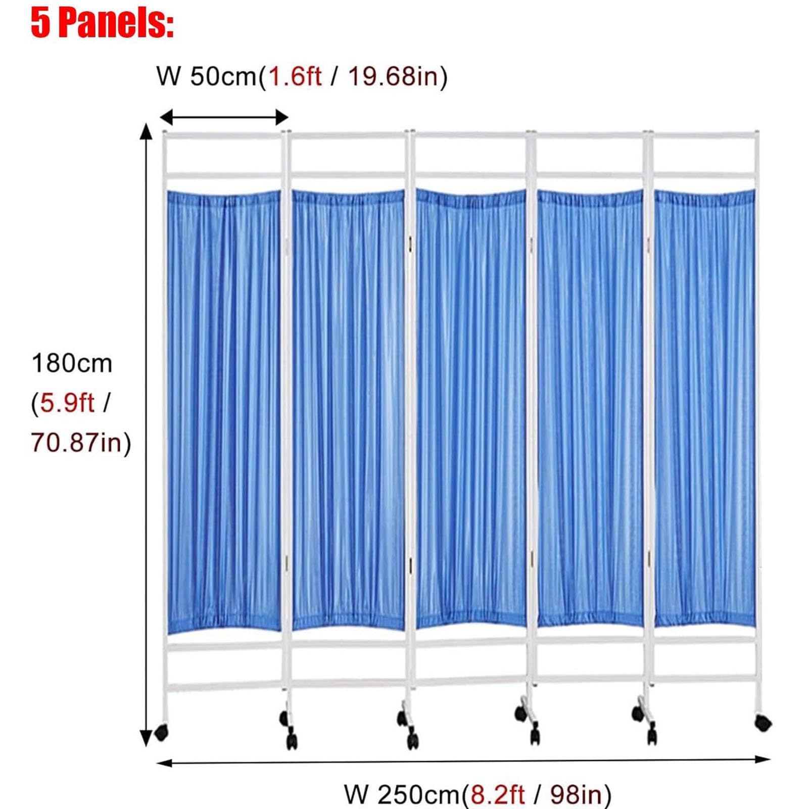 Rolling Medical Privacy Screen on Wheels, Room Dividers, Temporary Wall Fencing, Foldable Room Separation, for Clinic/Ward/Examination Room, Saving Space,03,5Panels