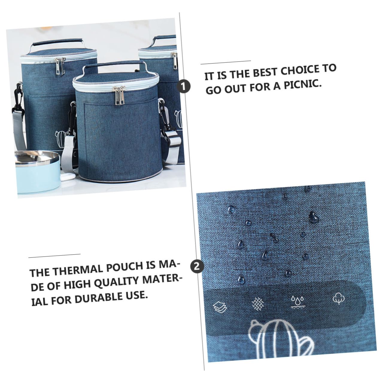 Isolierte Lunchbox Tasche Mittelgroß aus Aluminiumfolie mit Griff und Schultergurt Wärmespeichernder Lebensmittelbeutel für Outdoor Camping und Arbeit