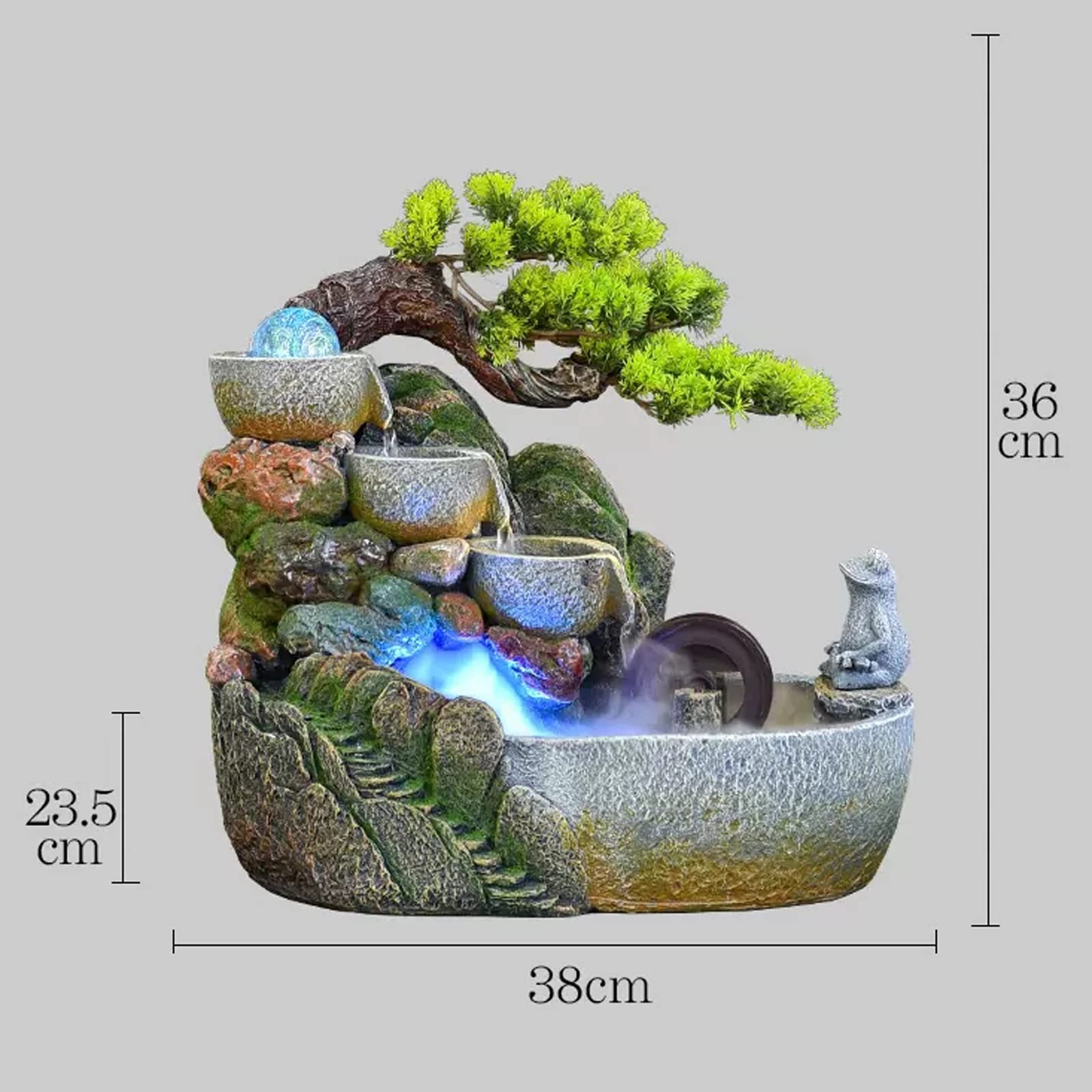 Indoor Fountain Waterfall Indoor-Tischbrunnen-Wasserfall Zen-Meditation Indoor-Wasserfall-Funktion mit automatischer Pumpe, künstlichem Baum und beleuchtetem Wasserfall Desktop Small Fountain(M)
