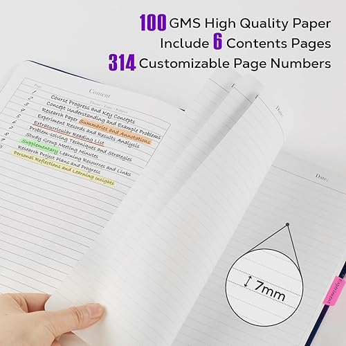 Miniatura 4 de Cuaderno de diario rayado, 320 páginas, tapa dura de cuero, grueso, A5, con rayas universitarias, grueso, clásico con lazo para bolígrafo, para