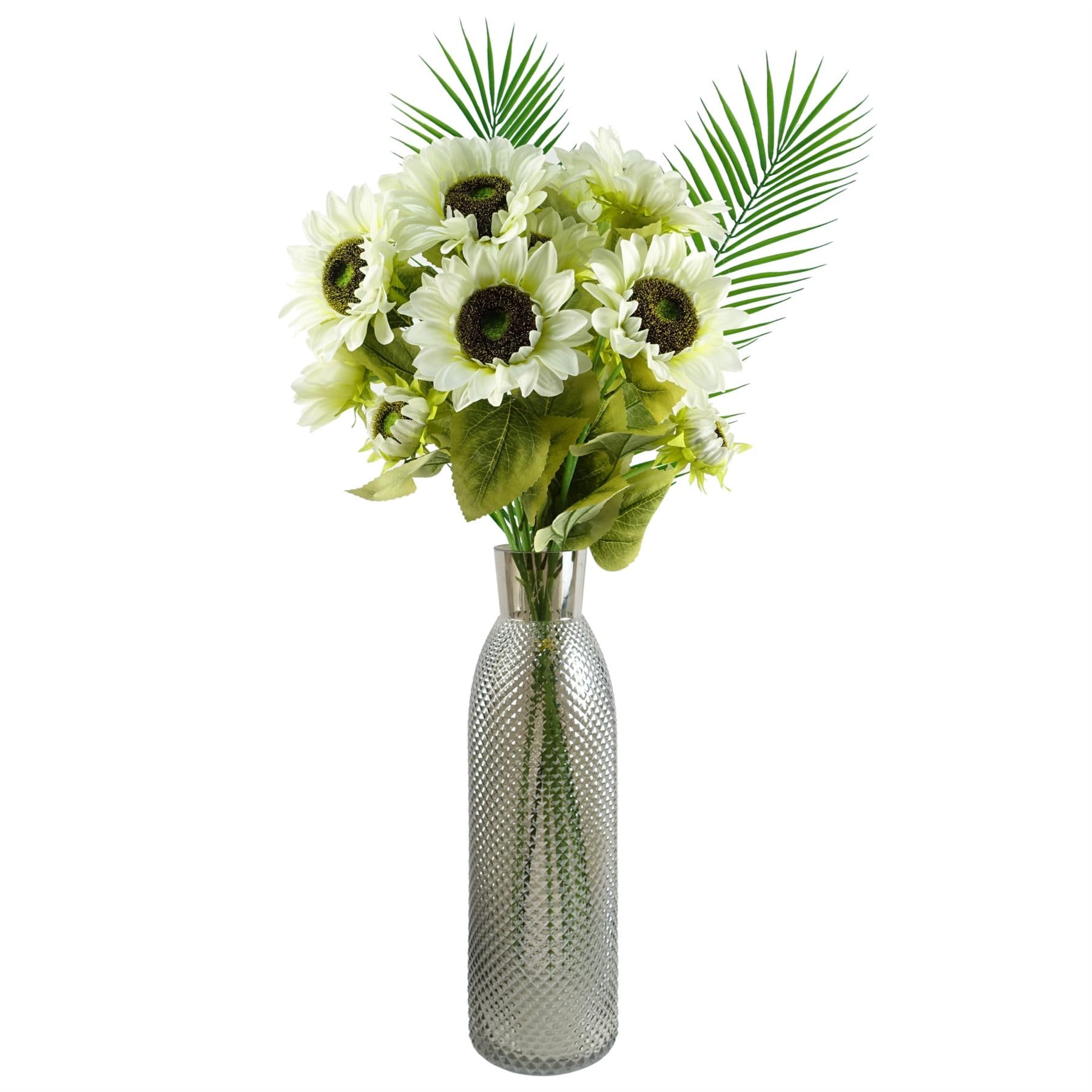 Leaf White Sunflower Artificial Flower Bundle with Vase 100cm 9 Pack