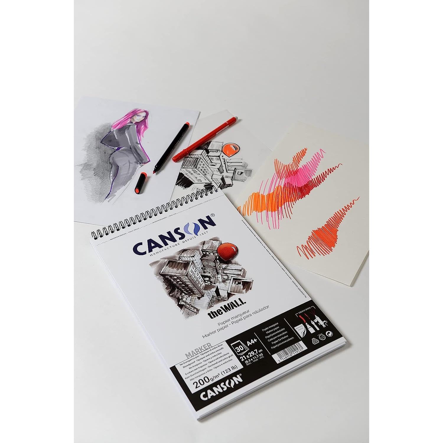 CANSON Lot de 5 Blocs 30 Feuilles Dessin Spiralé "The WALL" A4 200 g Blanc Mat Très Lisse