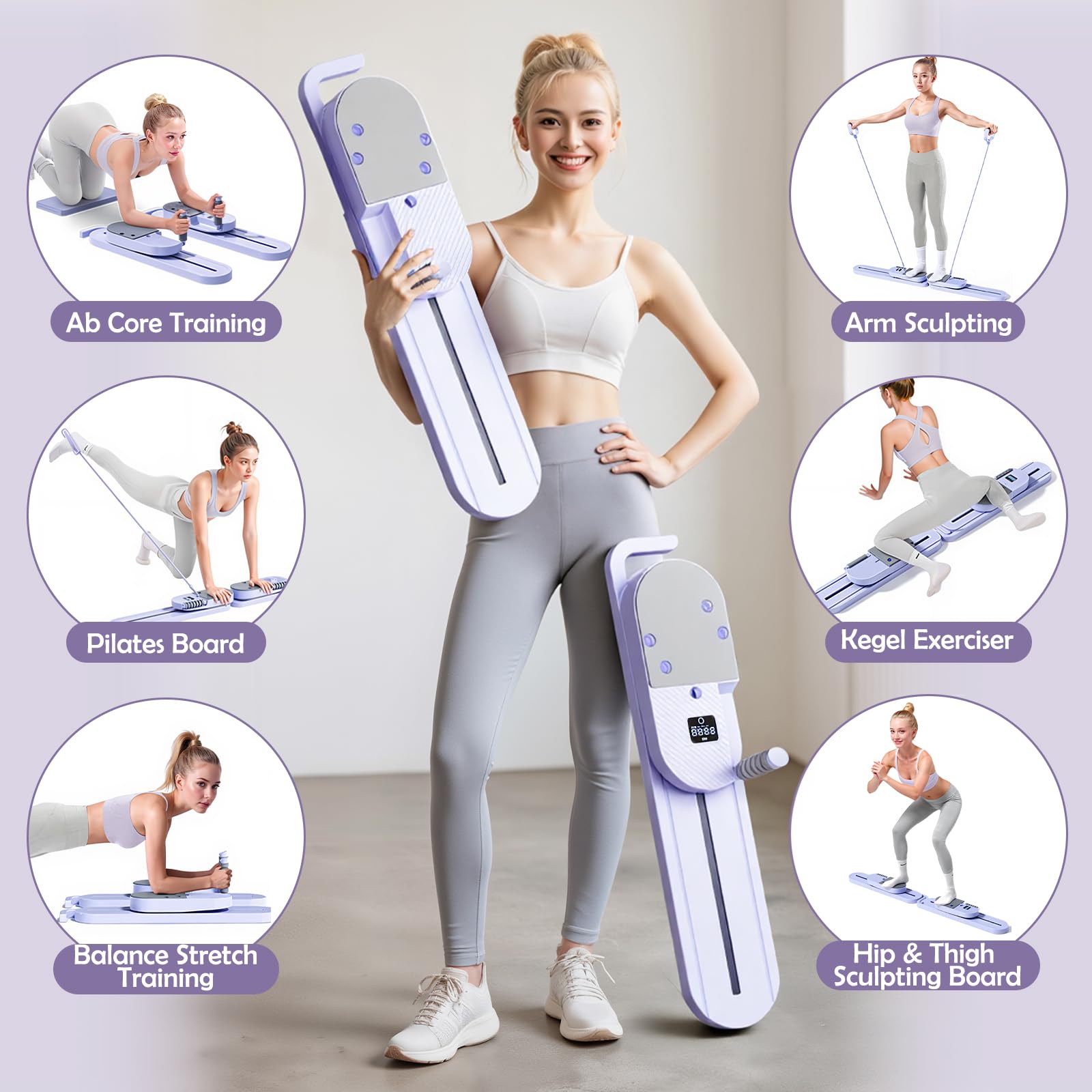 Pilates Reformer Board – Pilates Geräte für Zuhause, Faltbares & Tragbares Mini Pilates Board mit Resistance Bands, Home Workout Equipment für Core & Ganzkörper Training