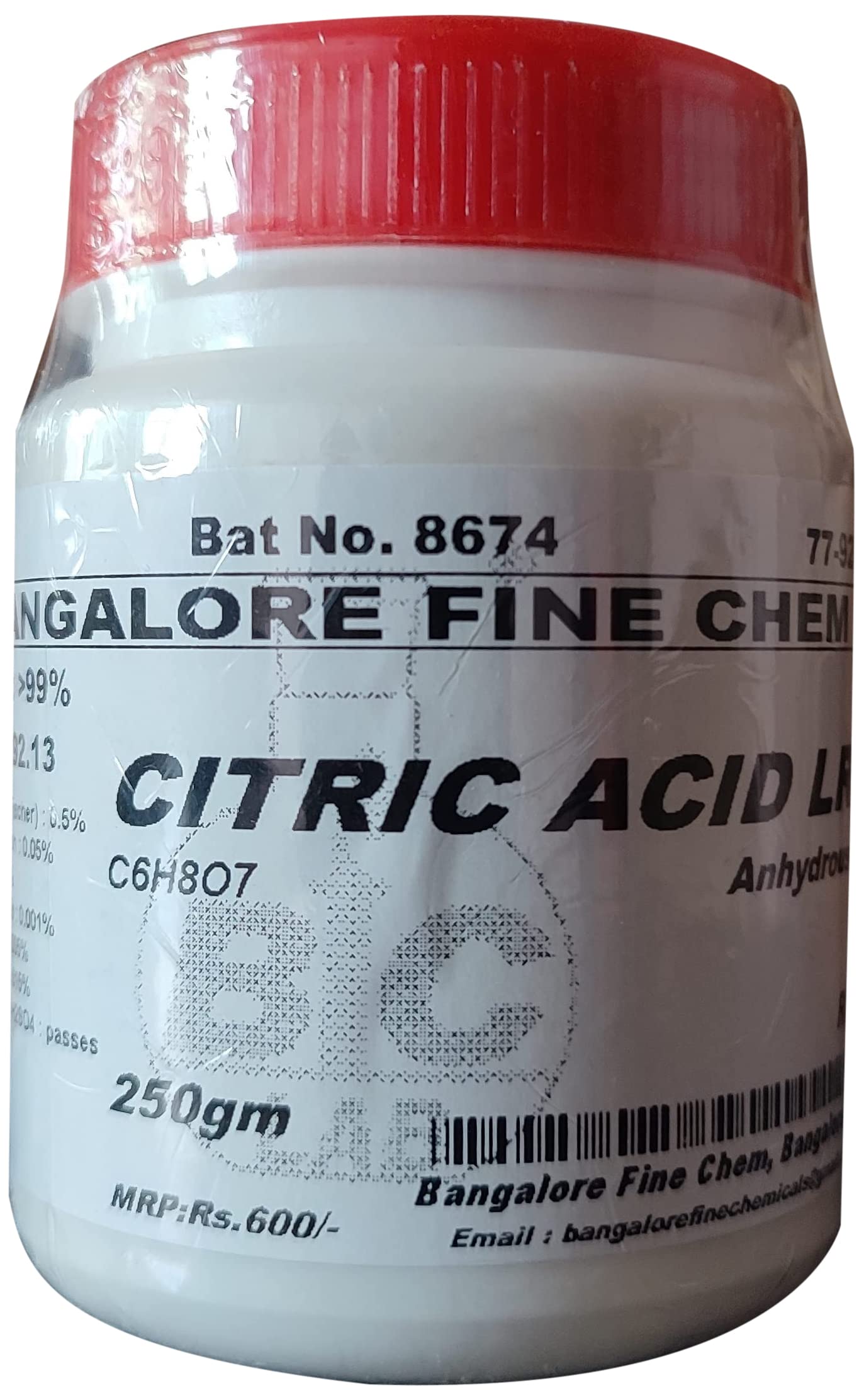 BFC CITRIC ACID ANHYDROUS LR - 250gm, (C6H8O7) CAS No.77-92-9 (B07254BQ2W) Amazon Price History, Amazon Price Tracker