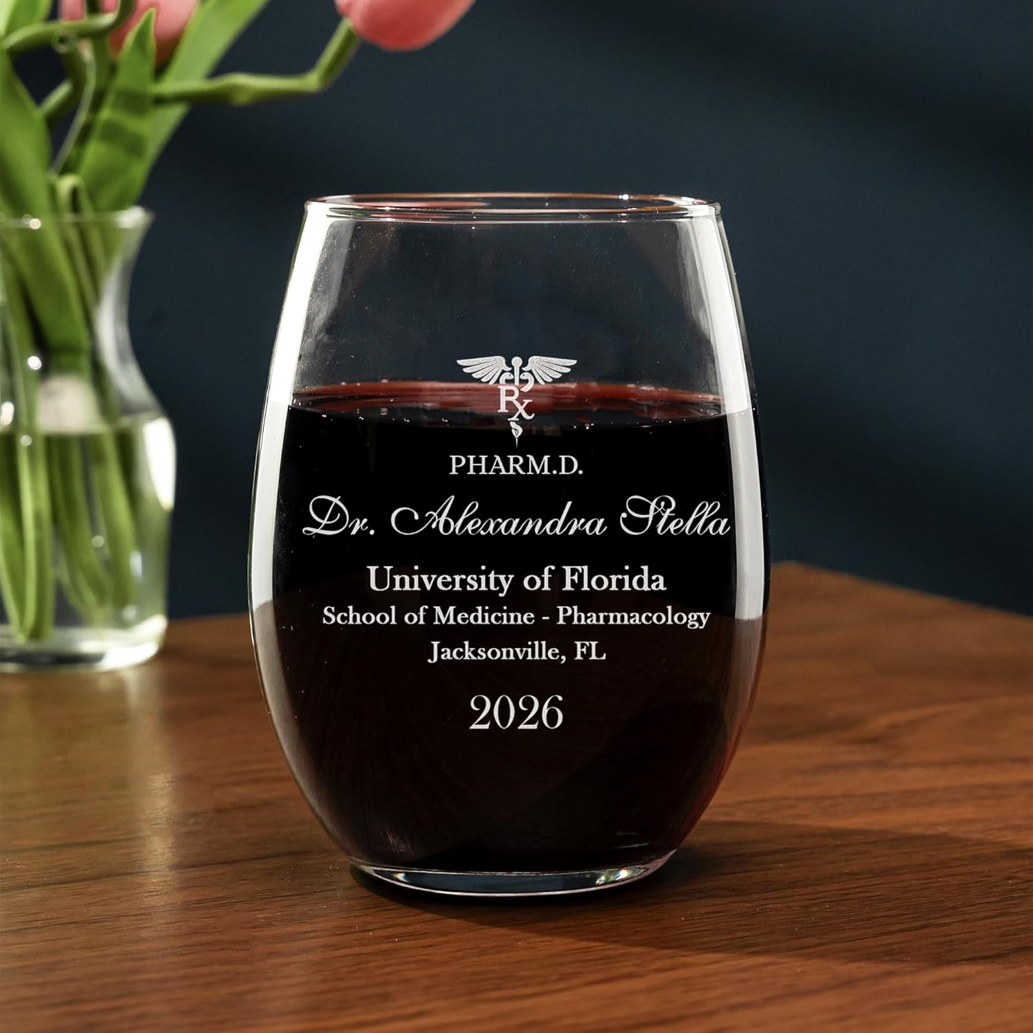 Personalized Doctor of Pharmacy Graduation Wine Glass, Engraved RX Stemless Wine Glass - Pharm D Graduation Gifts for Pharmacist, Class of 2026