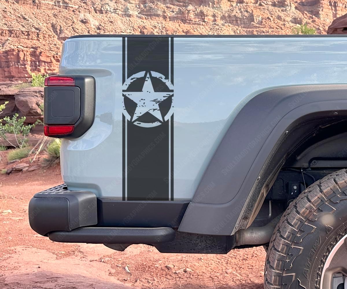 Skull Daddy Graphics Distressed Star Bed Side Stripe Decal to fit Jeep Gladiator JT 2020-2026 (Gloss Black)
