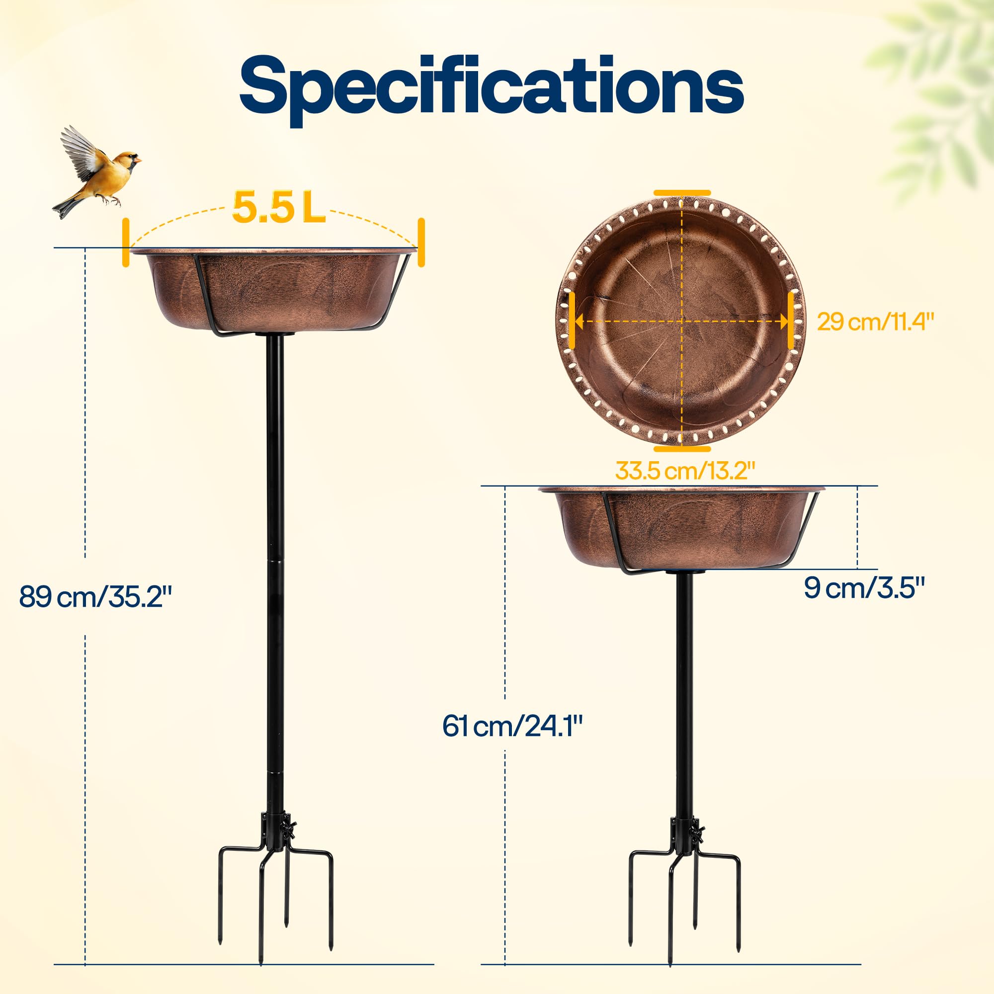 VIVOHOME Bird Bath for Garden, Metal Vintage Freestanding Birdbaths, Upgraded 4-Pronged Base, Bird Baths Feeder Bowl for Outdoor Garden Patio Yard Lawn Decor Retro Bronze - 3