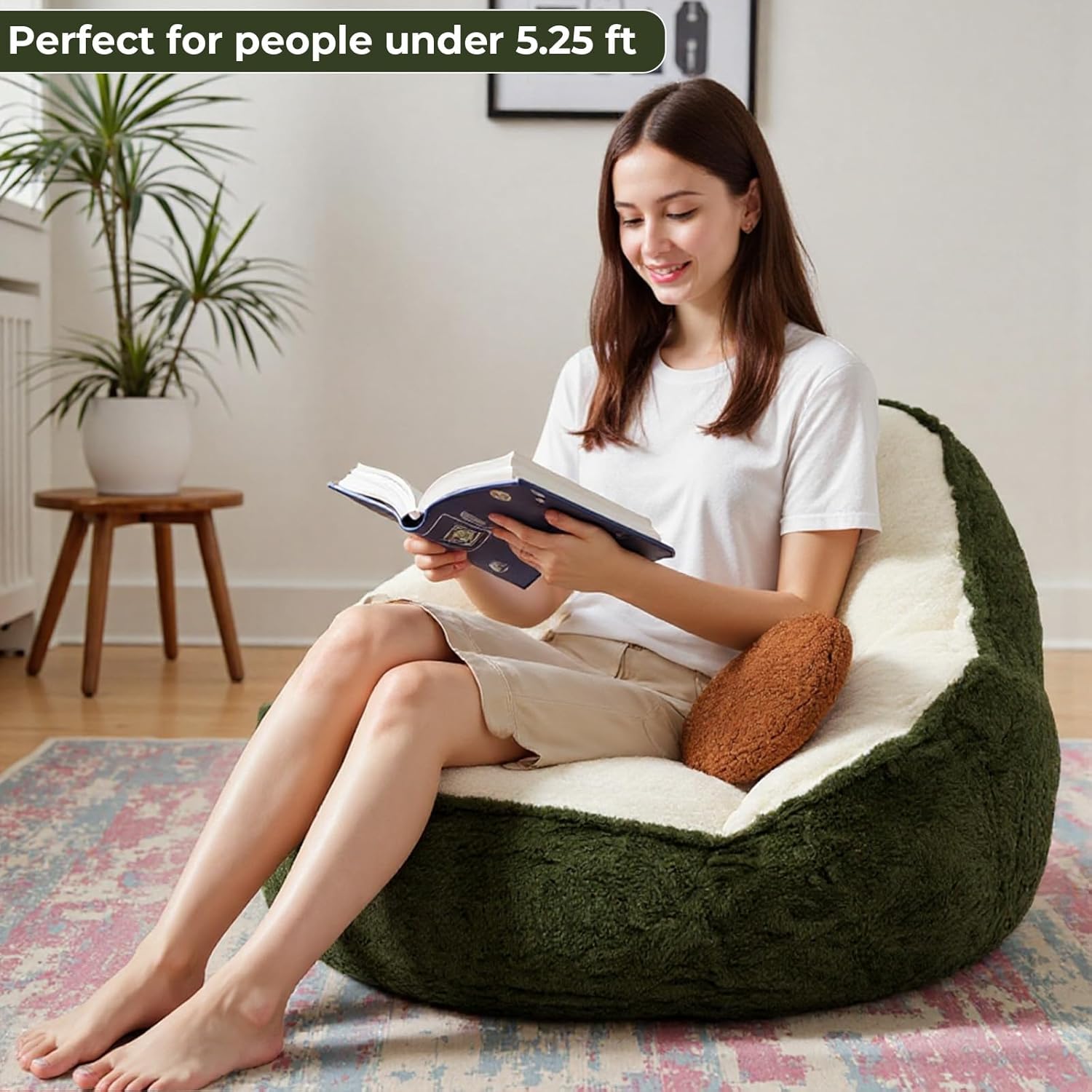 HOMMPA Bean Bag Chair for Teens Comfy Faux Fur Bean Bag Couch with Back Support Stuffed Lazy Floor Sofa for Living Room Bedroom Dorm,Avocado Green