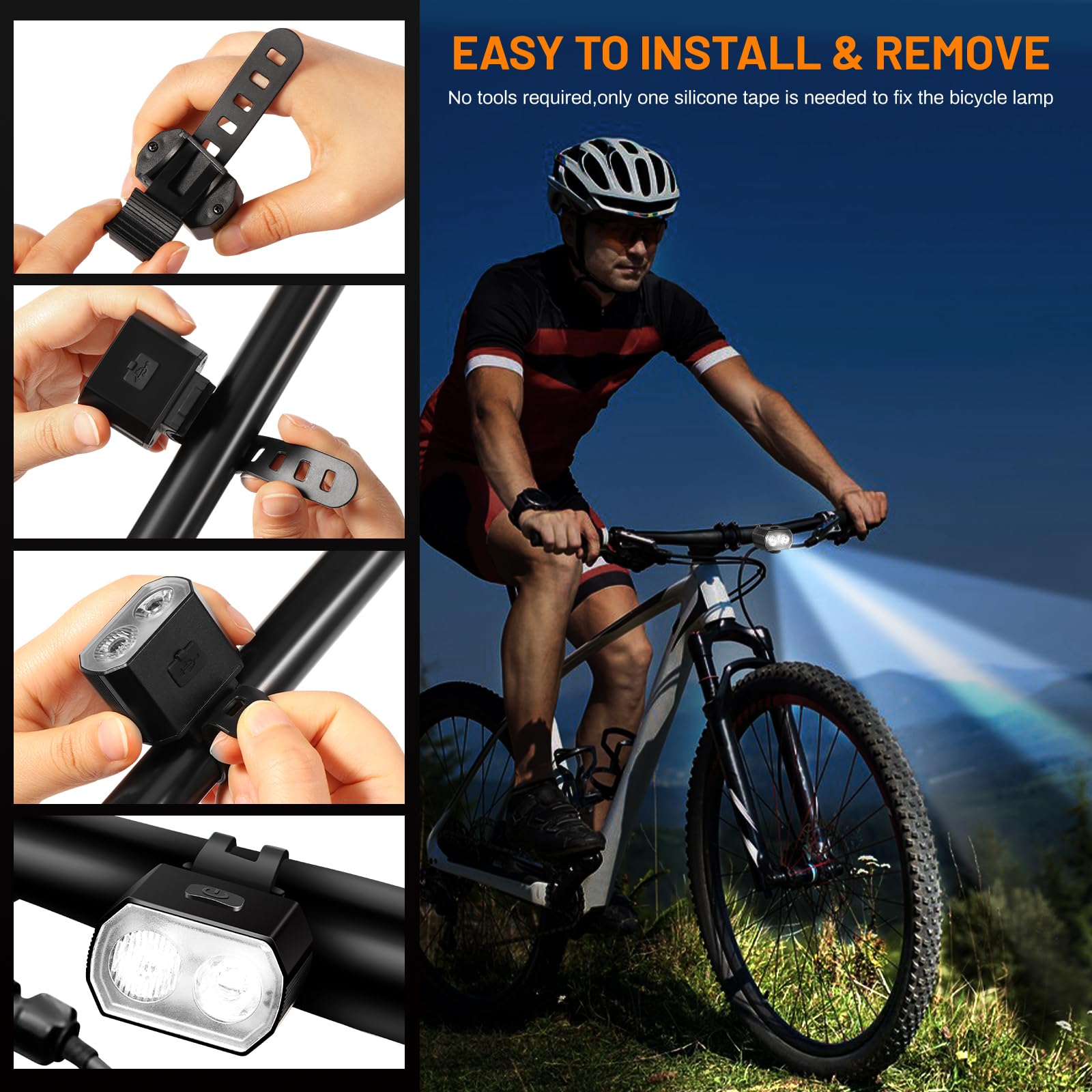 Kit Lumières pour Vélo Vinabo - Phare et Feu Arrière Recharge USB IPX6 6 Modes