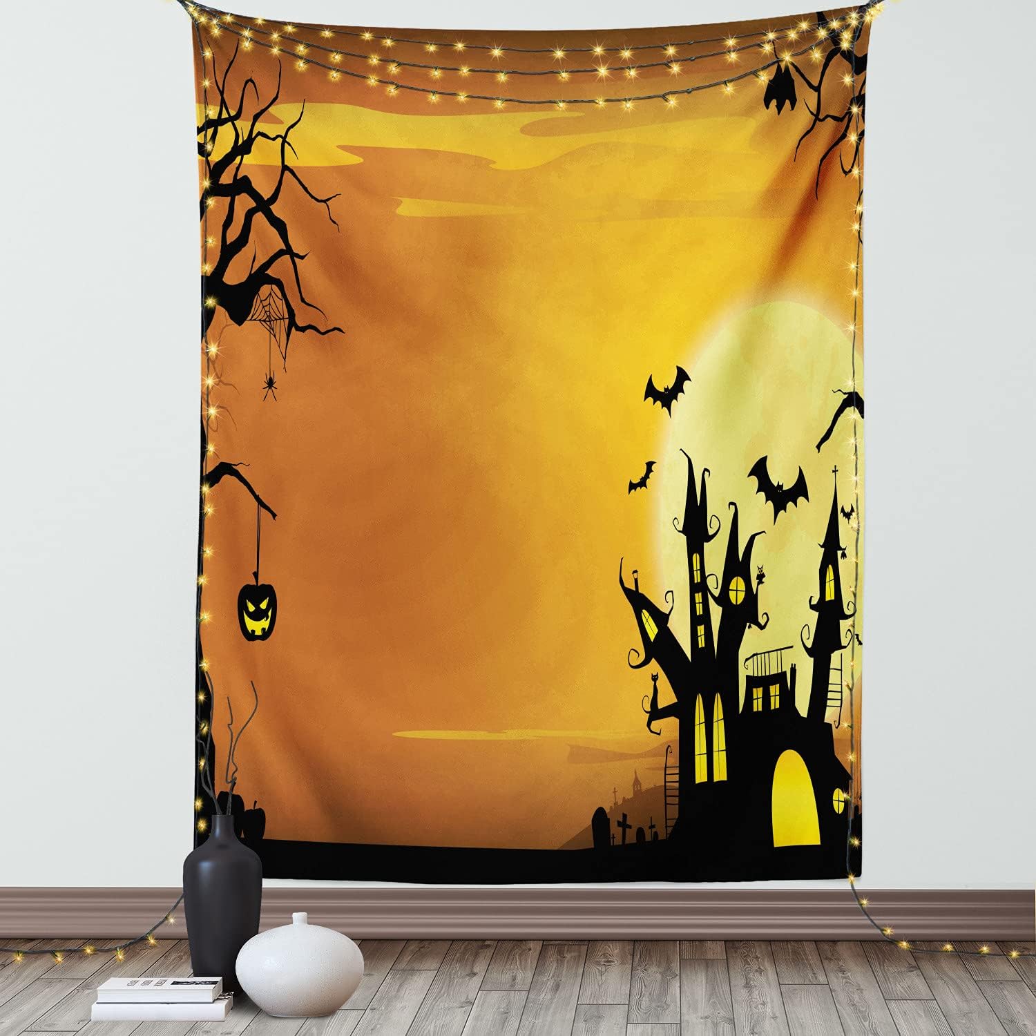 Ambesonne Halloween Tapestry, Gothic Haunted House Bats