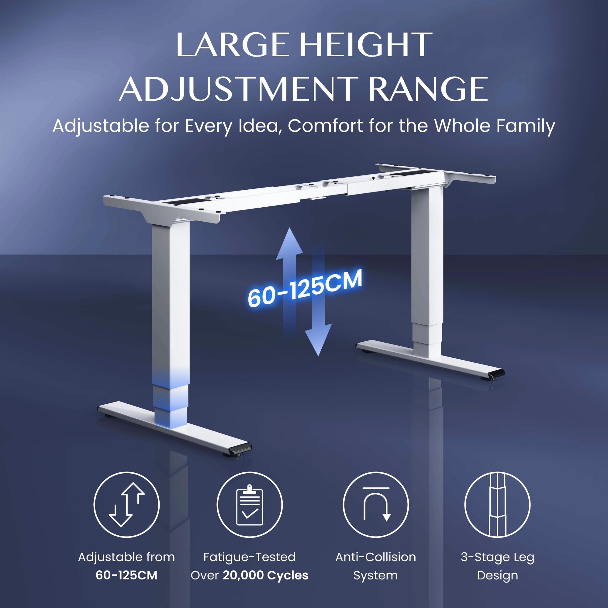 FLEXISPOT Telaio da tavolo regolabile in altezza, doppio motore e gambe a 3 livelli, scrivania regolabile in altezza, telaio con indicatore di altezza LED, 4 spazi di archiviazione e protezione contro