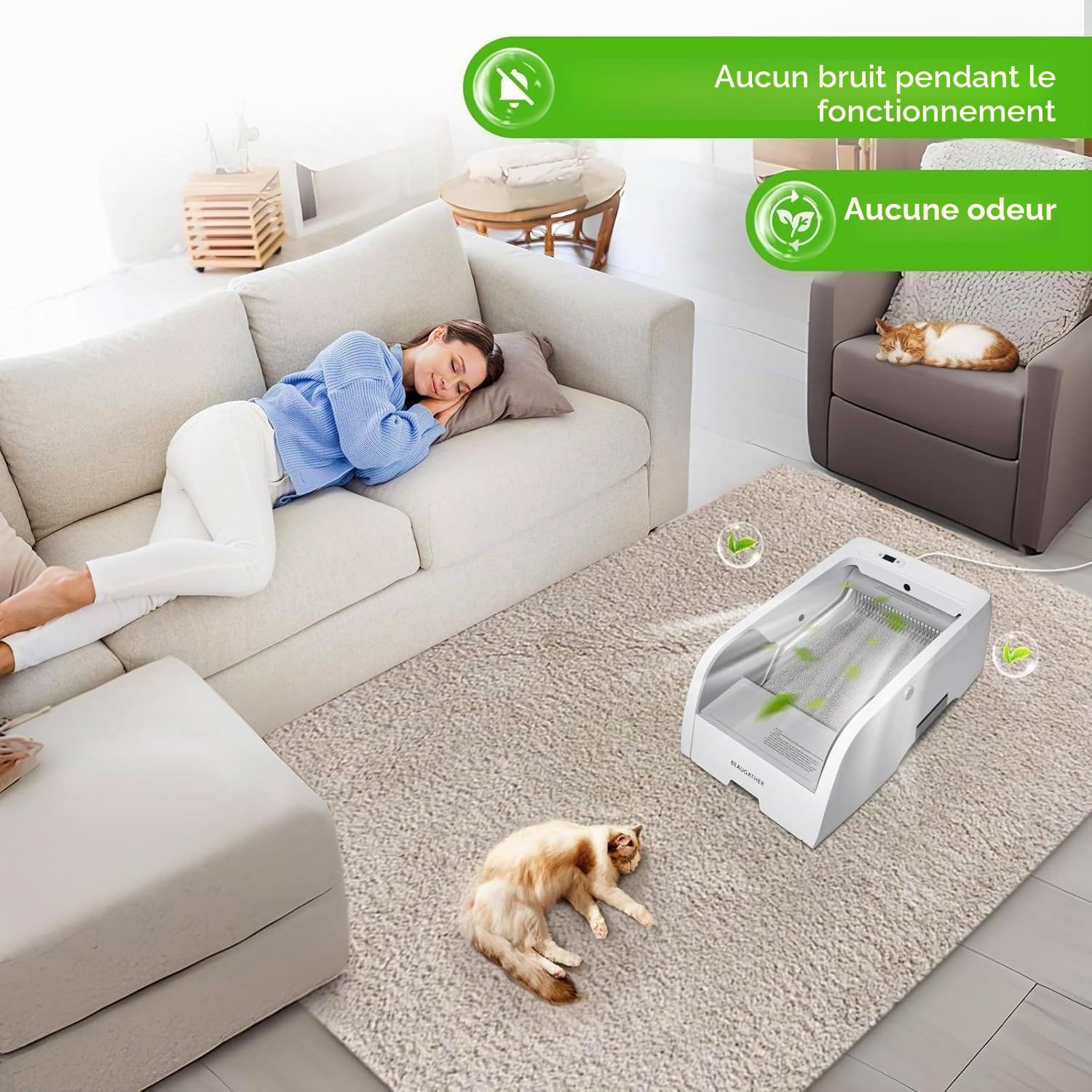 Bac à litière autonettoyant Ouvert, bac à litière Automatique pour Chat autonettoyant avec Application, Grand Robot de litière Intelligent pour litière agglomérante pour Chat