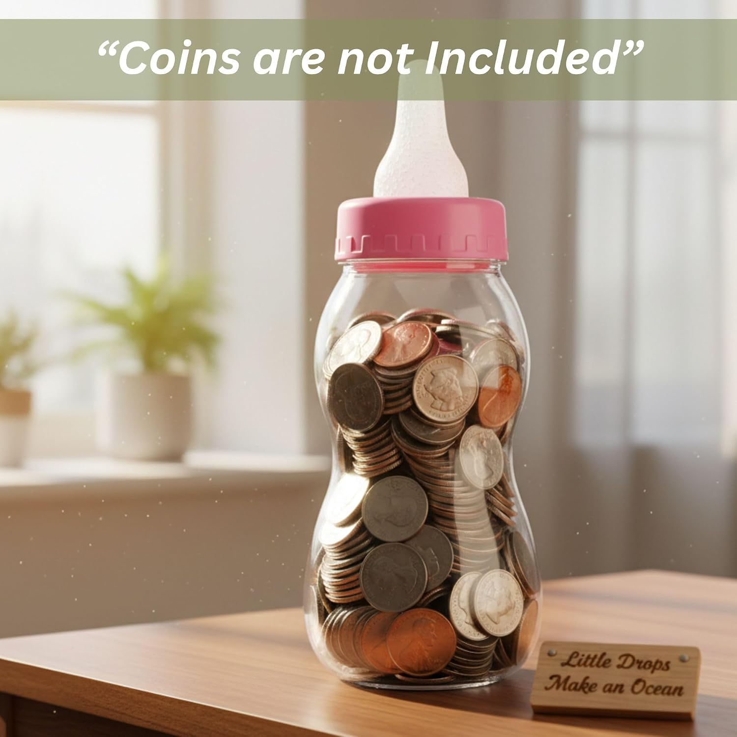Milk Bottle-Shaped Coin Bank, PVC Savings Money Box with Screw Cap, Decorative Desktop Storage Container, Reusable Coin Holder for Home Office Shelf Décor (Pink, 1 Pack) image 4