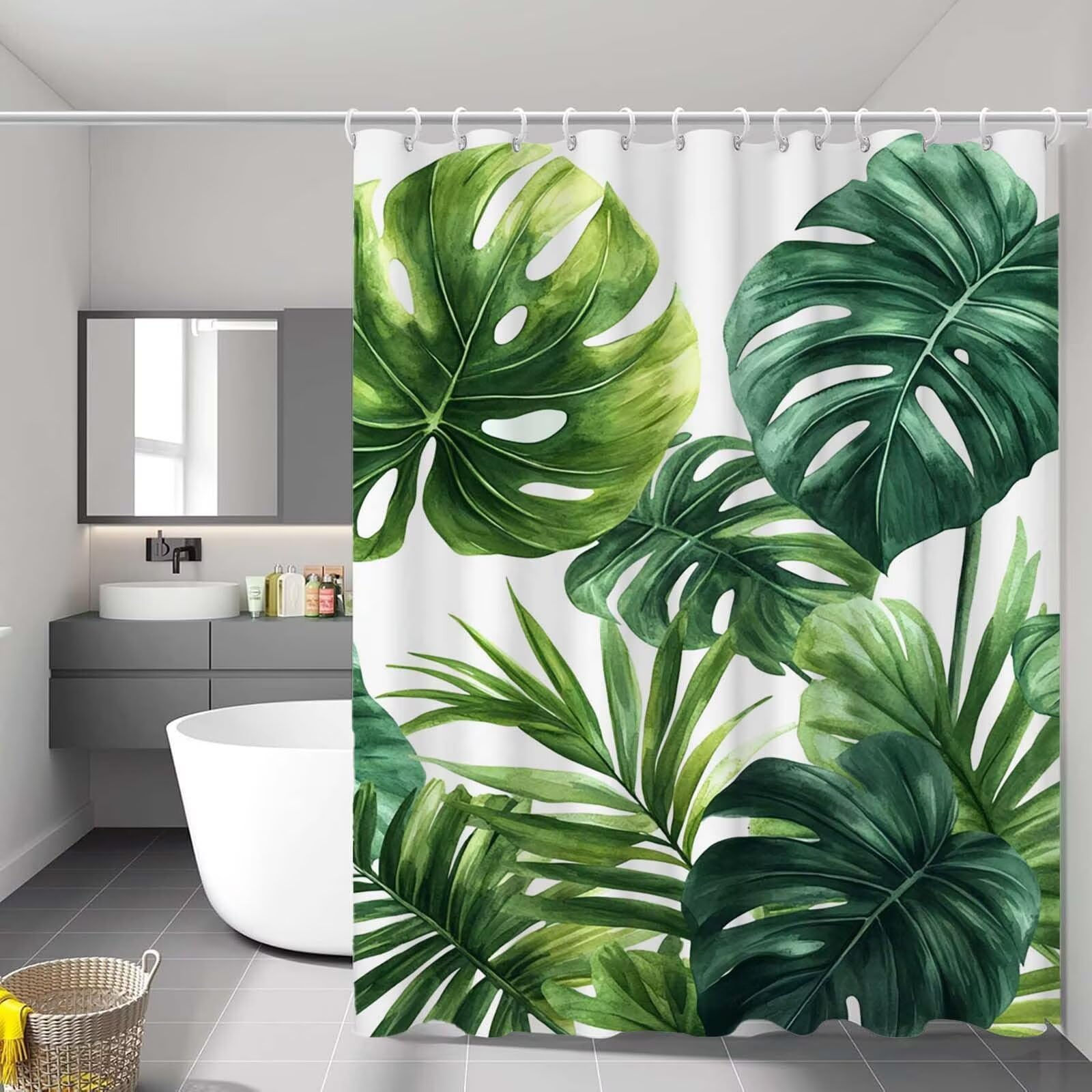 Rideau de Douche Feuilles Vertes pour Ambiance Nature de Salle de Bain