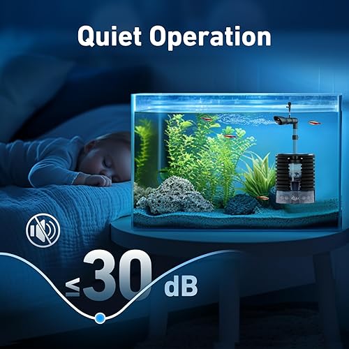 Miniatura 7 de AQQA Filtro USB para acuario DC 5 V Whisper Fish Tank Sponge Filter Triple Filtración con biomedios y lecho fluidizado Filtro de flujo ajustable