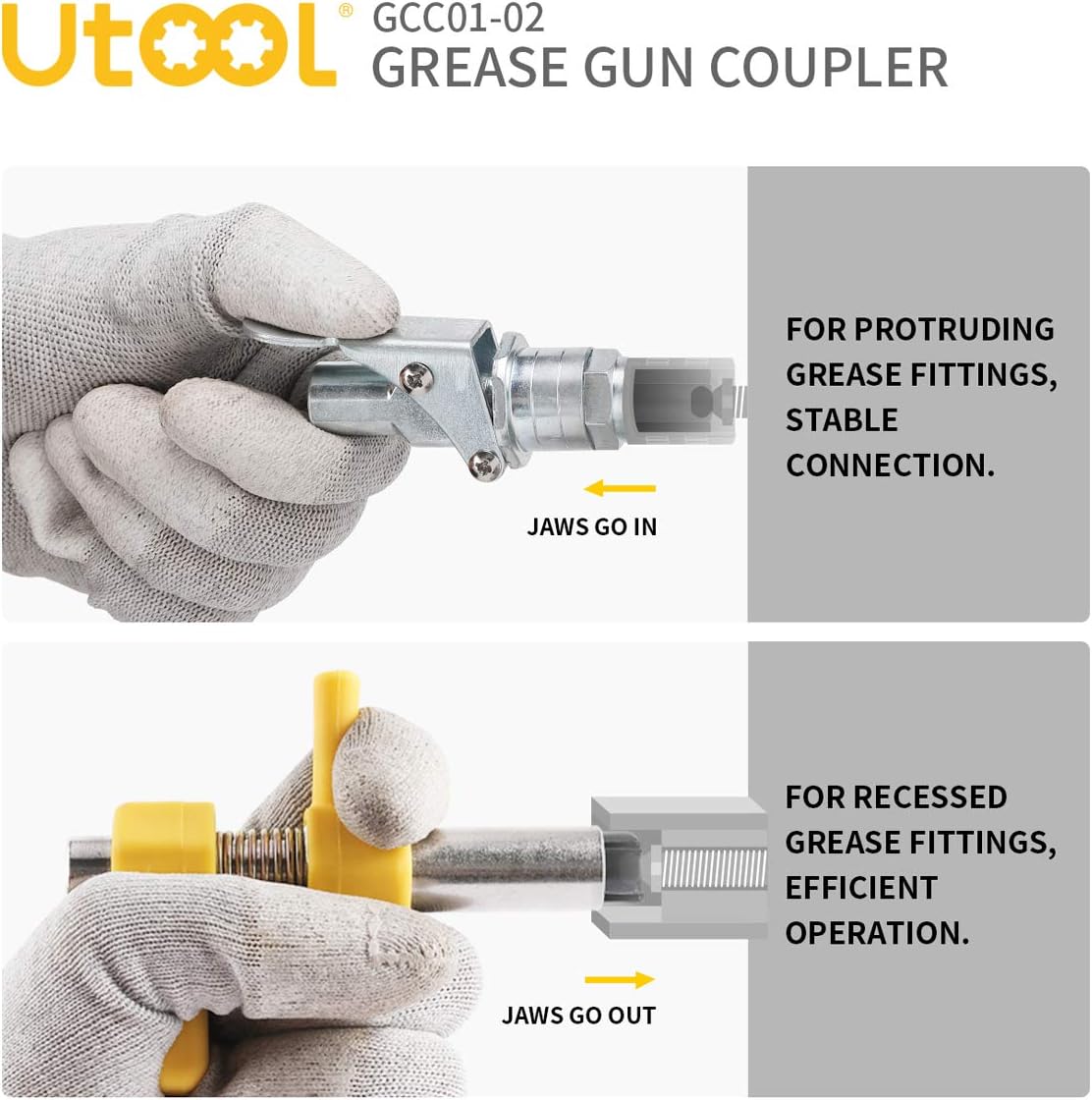 UTOOL New Grease Gun Coupler, Grease Gun Tips Fast to Lock and Release, Heavy Duty 10000 PSI Grease Fitting 1/8‘’ NPT Fits All Types of Grease Gun