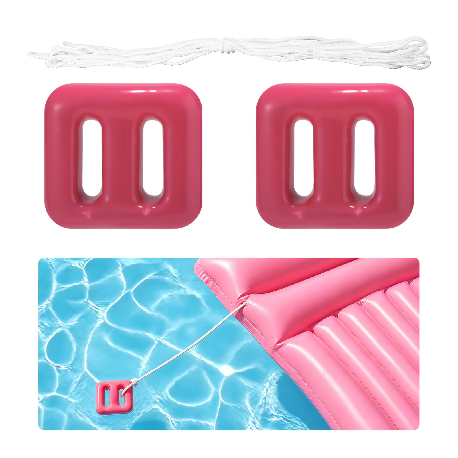 Lyreh 2pcs Pool Fountain Anchor Replacements, Small Drift Pool Float Weight Anchor with 16.4ft Rope 150g Anchors Weight for Floats (Pink)