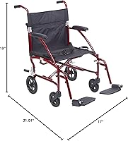 Vista 8 de Silla de ruedas Drive Medical Fly Lite de aluminio ultraligero, silla de transporte, DFL19-RD, 19", Marco rojo, 1, 1