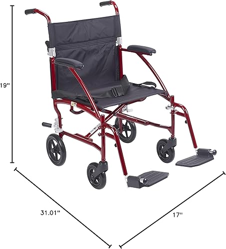 Miniatura 8 de Silla de ruedas Drive Medical Fly Lite de aluminio ultraligero, silla de transporte, DFL19-RD, 19", Marco rojo, 1, 1