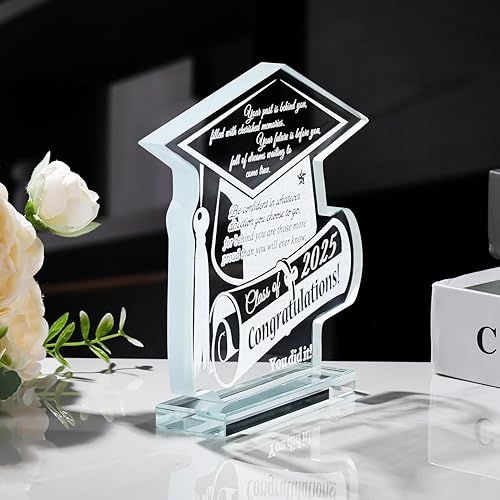 Vista 20 de YWHL Regalos de graduación para él y ella, regalos inspiradores para graduados de la clase 2025, recuerdo de graduación de cristal grabado con láser