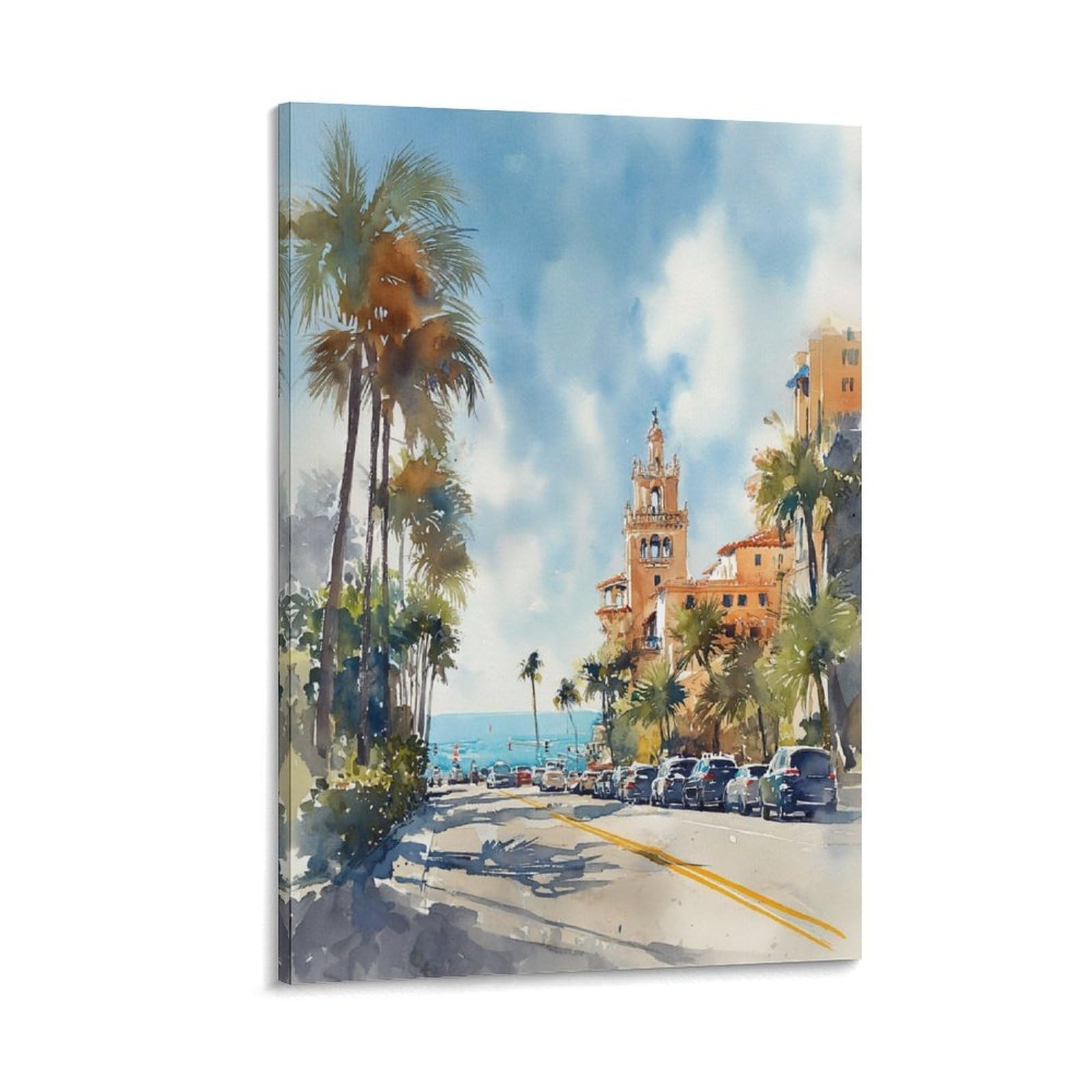 XWYMXZ Miami Traditional 20x30inch(50x75cm) Vintage Travel Poster Watercolor Canvas Art
