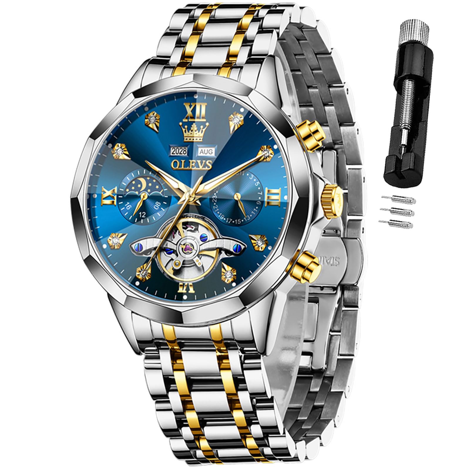 OLEVS Watch Men Mechanical Luxury Classic Fashion Dress Mens Watches Waterproof Stainless Steel Self Winding Watches for Men