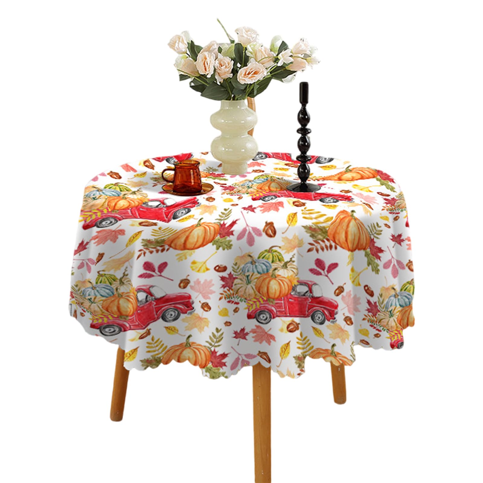 Hsioluted 150cm Round Tablecloth with Autumn Theme for Seasonal Celebration and Home Decoration Pumpkin Tablecloth