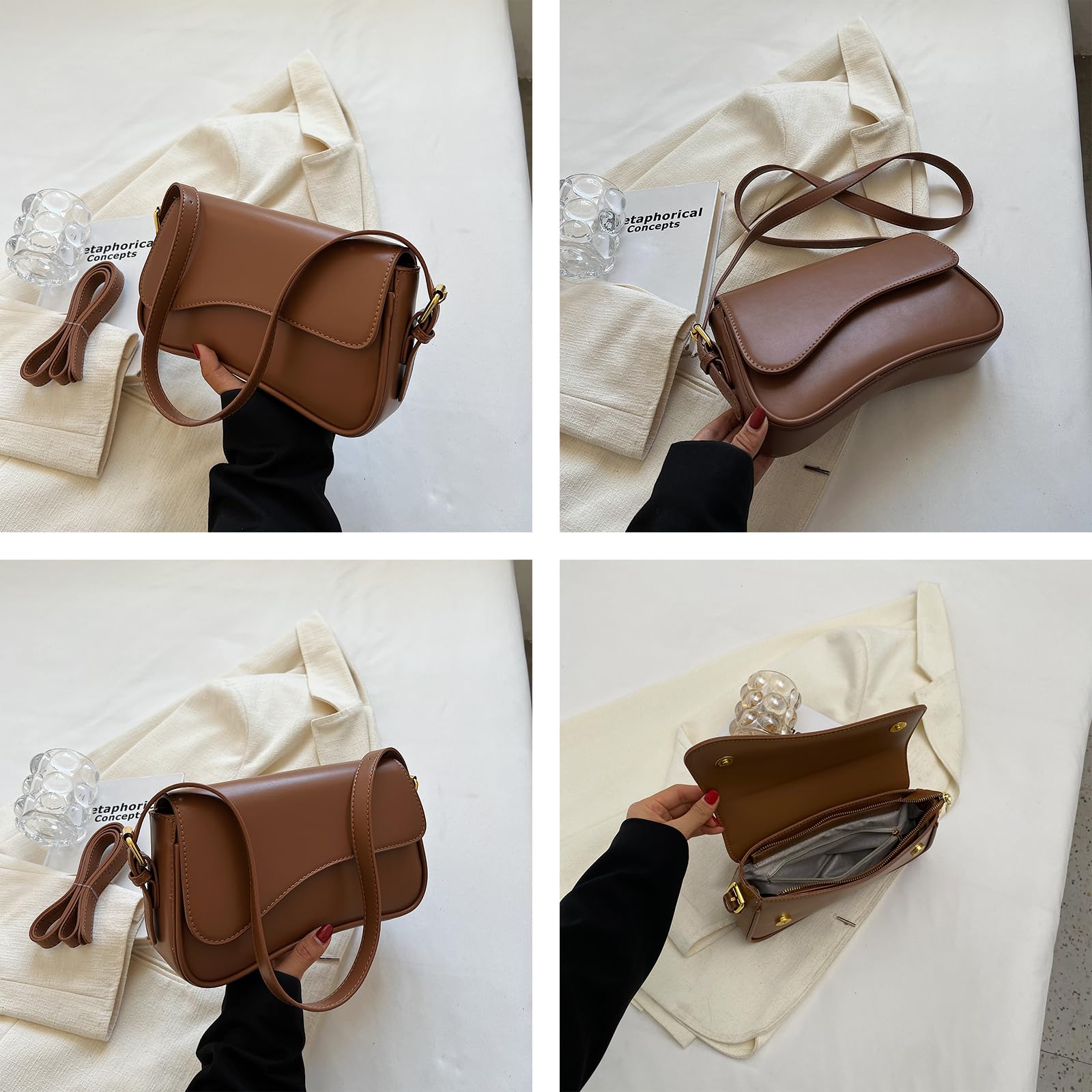 Bolsa de piel sintética para mujer con 2 correas extraíbles y cierre de cremallera