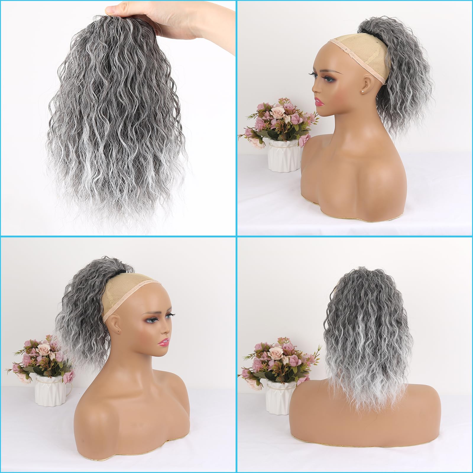 Amazon.com : Short Gray Drawstring Ponytail Loose Curly Grey  display picture 2
