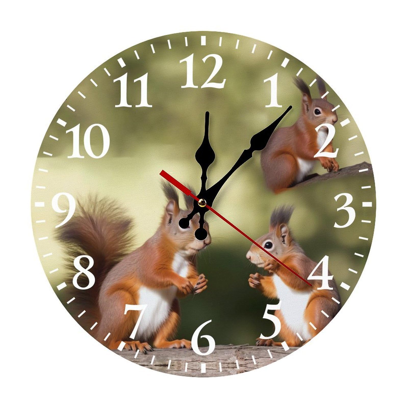 NTVOWPZO 10 Inch Wall Clock Cute Squirrels Battery Operated Wall Clocks Silent Non-Ticking Round Wall Clock for Living Room Kitchen Home Office Wall Decorative Clock