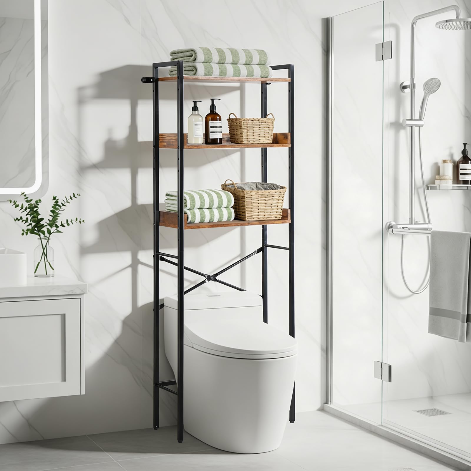 LEADZM Toilettenregal 3-stöckig, Verstellbares Multifunktions-Badezimmerregal, Über-der-Toilette-Regal