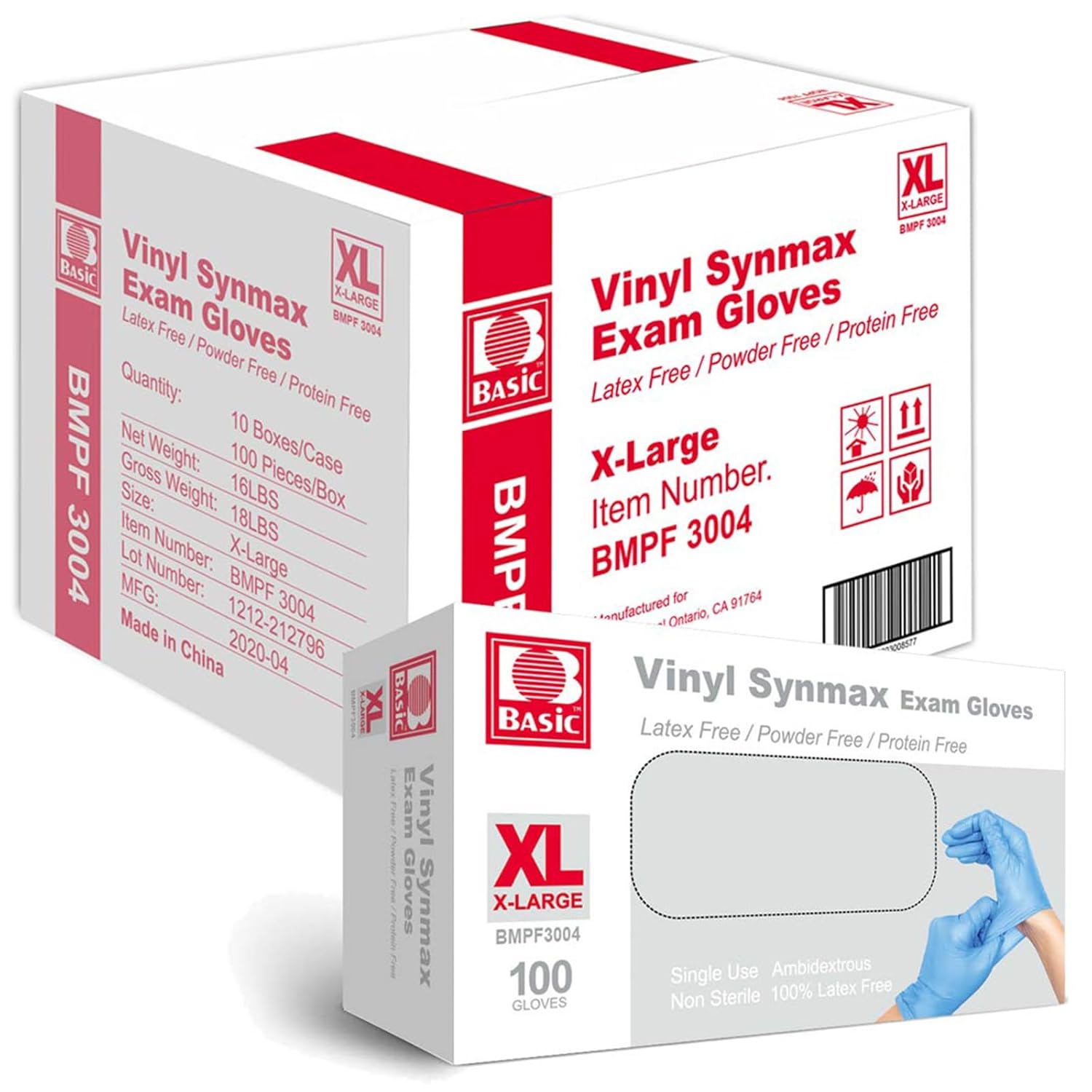 Jointown Basic Vinyl Exam Gloves-Safty Glove Latex-Free & Powder-Free, Synmax Disposable Medical Glove XLarge (Case of 1000, Blue) XLarge(Pack of 1000) 1000