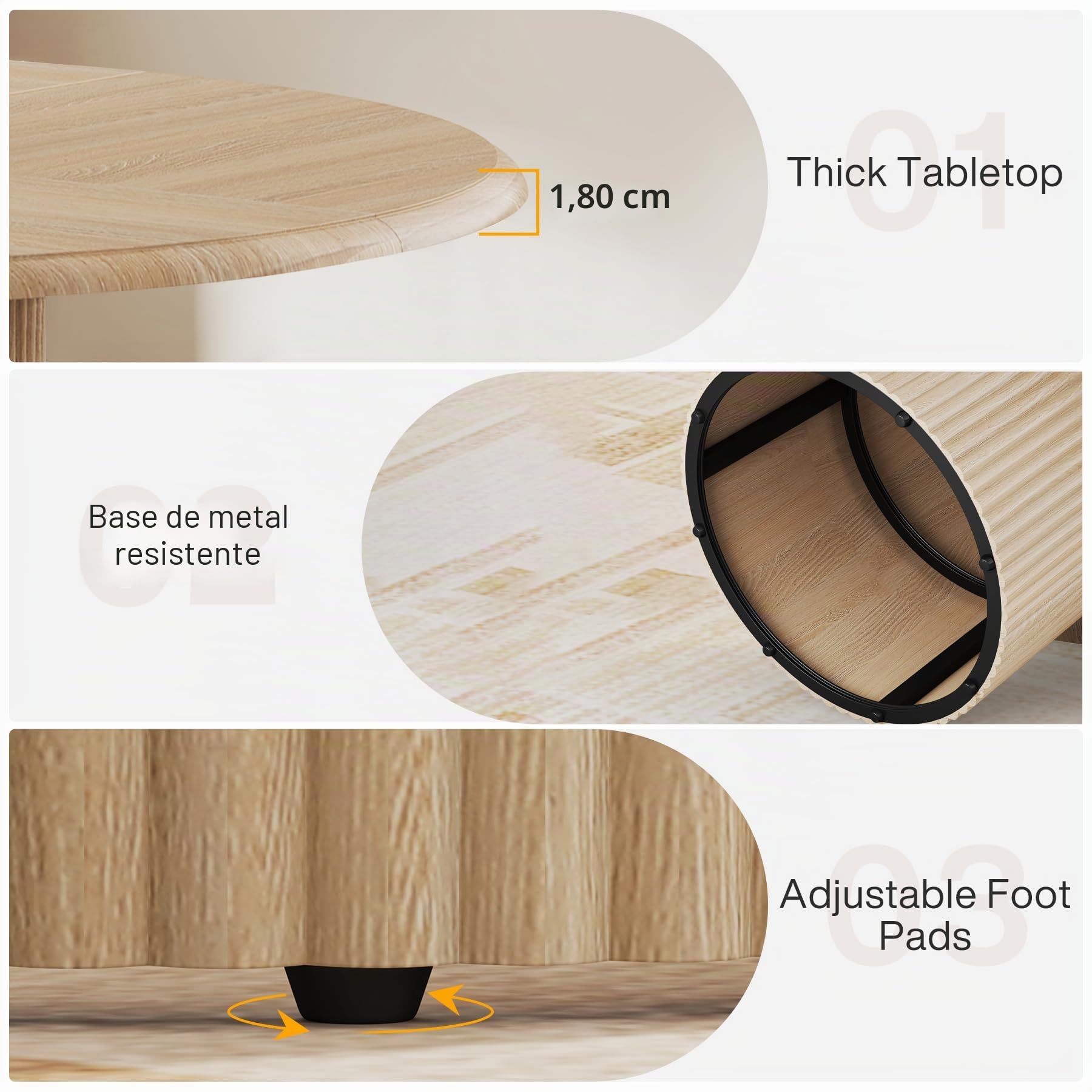 Tribesigns Mesa de Comedor Redonda, Mesa de Cocina Moderna de 120 cm, Mesa de Comedor para 4-6 Personas con Base de Metal para la Sala de Estar y el Comedor, Natural(SIN SILLAS)