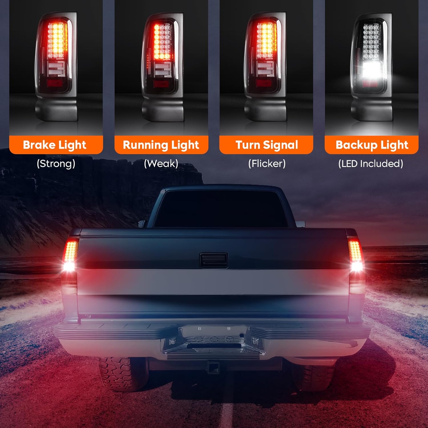Tresound LED Tail Lights for Dodge Ram 1500 1994-2001, Dodge Ram 2500 3500 1994-2002, Rear Taillights Assembly