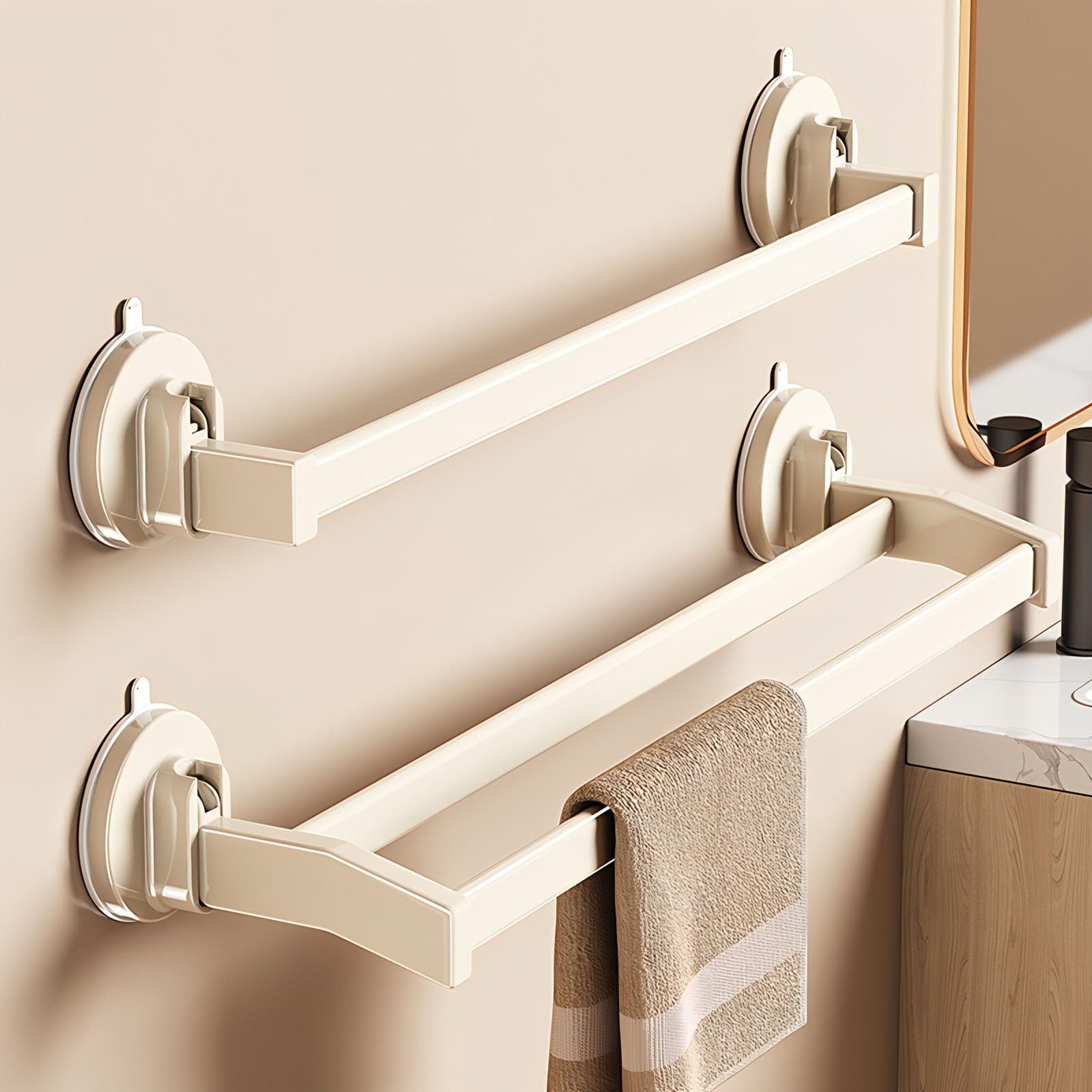 Porte-serviettes en aluminium 50 cm gris double barre pour rangement mural de salle de bain