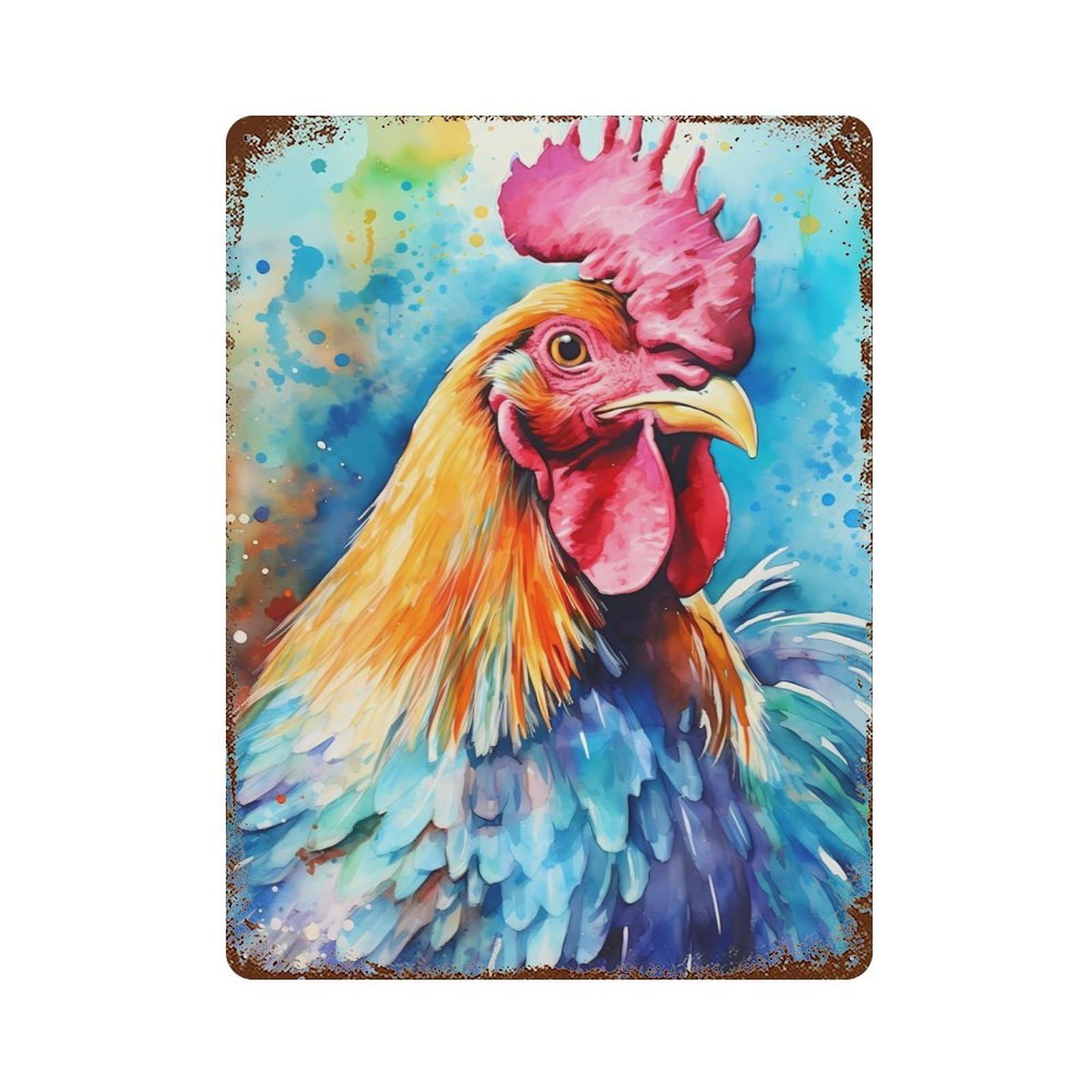 Retro Metal Sign with Chicken Watercolor Design 15.7"x11.8", for Living Room, Hallway And Home Decor, Farmhouse Wall Decor