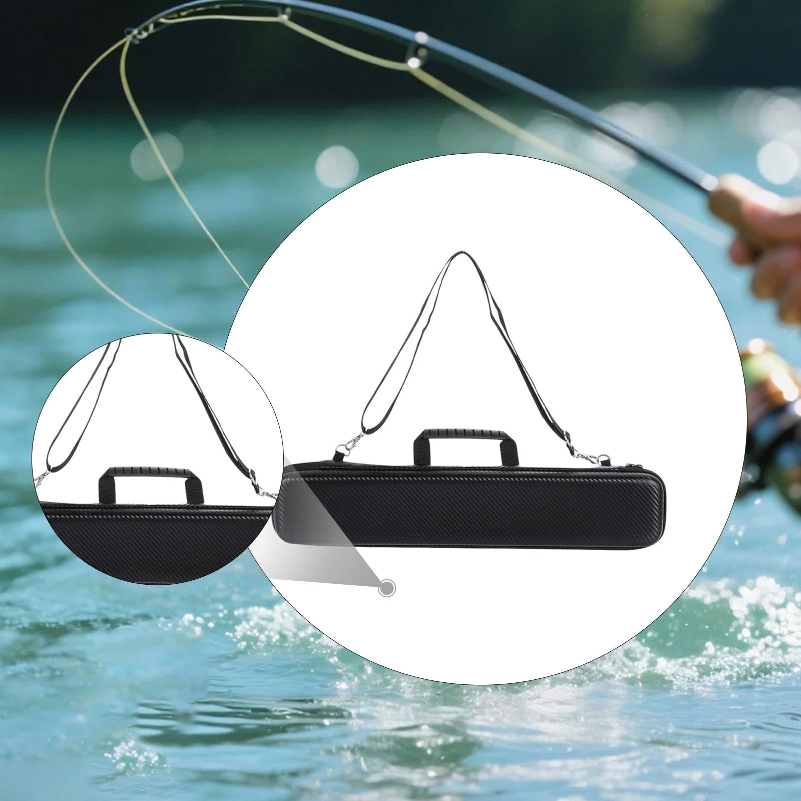 MERIGLARE Étui Rigide en EVA pour Canne à Pêche, Portable et Résistant Aux Chocs, avec Bandoulière. Idéal pour Les et La Pêche en Extérieur. Fermetures
