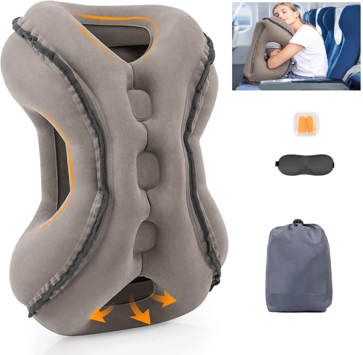 NeoGenius Inflatable Travel Pillow for Airplane to Avoid Neck and Shoulder Pain, Comfortably Support Airplane, Car, Office Desk,Chair Design 2 with 3D Eye Mask, Earplugs and Portable Drawstring Bag-image-24