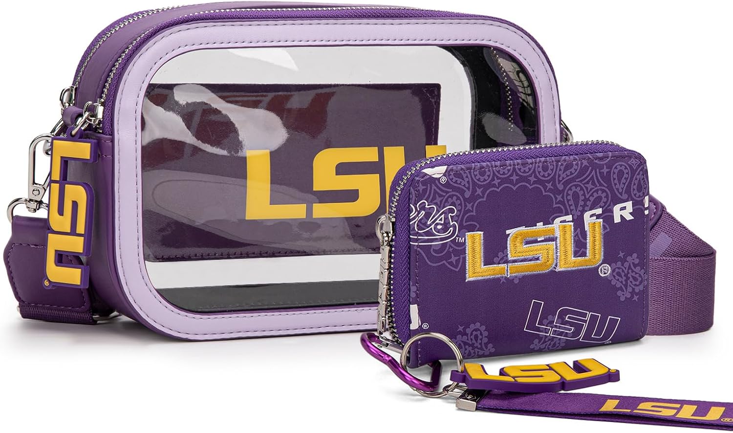 Fighting Tigers Clear Bag for Stadium Events Clear Purse with Removable Strap for Concerts+Zip Around Small Wallet Bundle