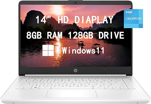 HP Computadora portátil HD de 14 pulgadas  Intel Dual Core 2.8 GHz 8 GB RAM 128 GB (64 GB SSD+tarjeta de 64 GB)  Cámara web Bluetooth HDMI USB-C