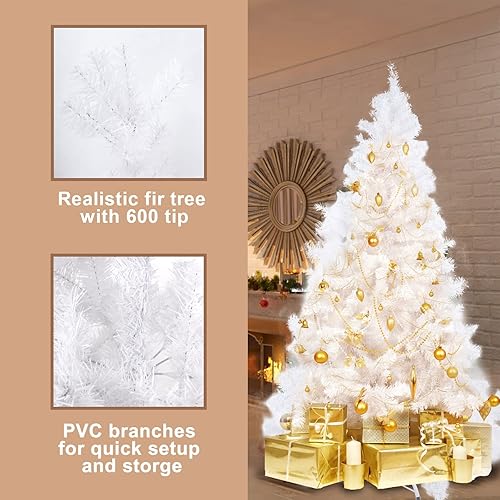 Miniatura 5 de Uten Árbol de Navidad artificial blanco de 6 pies con soporte de metal sólido y 600 ramas para fiestas de Año Nuevo, decoración de Navidad para