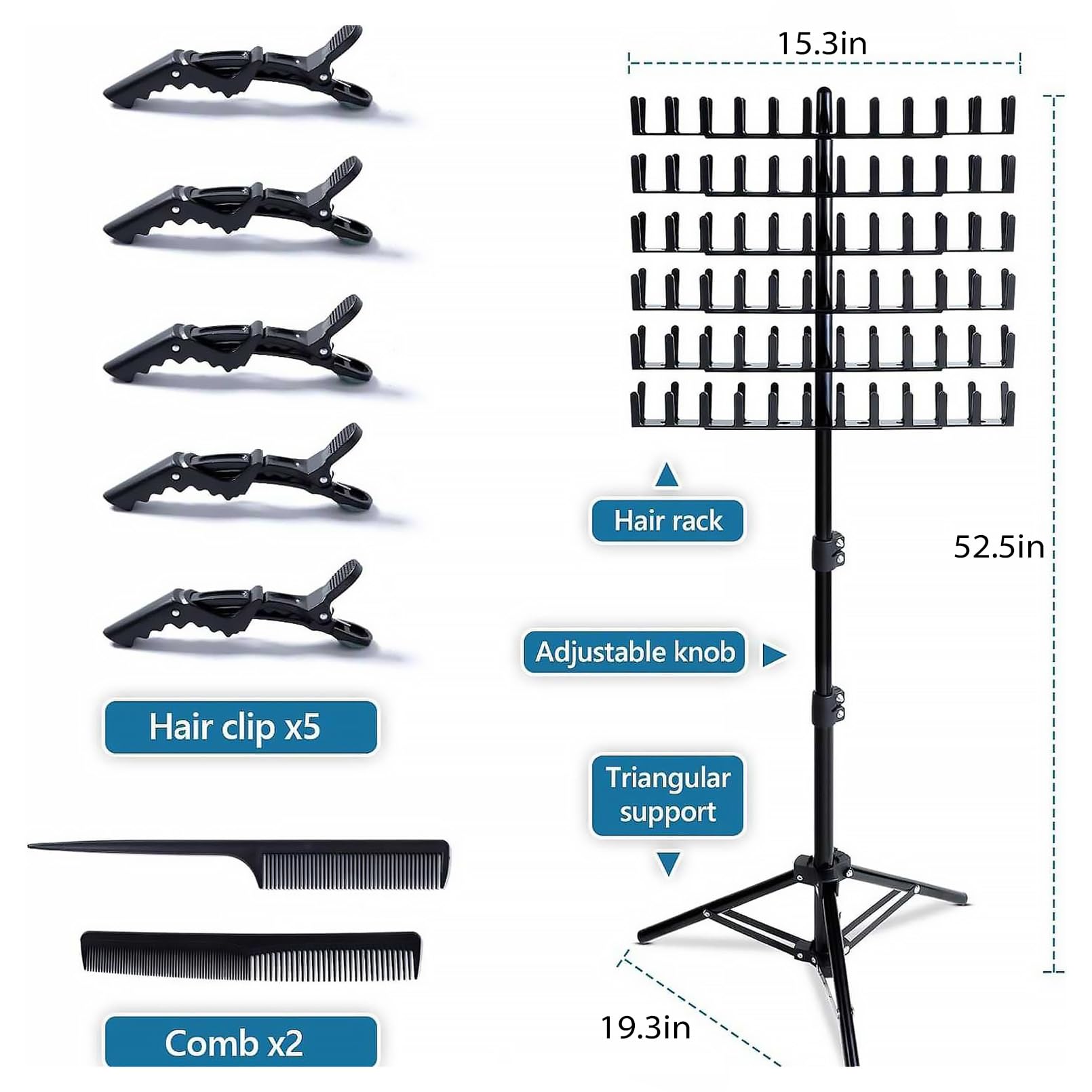 Soporte para extensiones de cabello de 144 pines, con 6 pinzas y 2 peines, soporte para extensiones de pelo para extensiones de pelo, altura ajustable y plegable, soporte para extensiones de