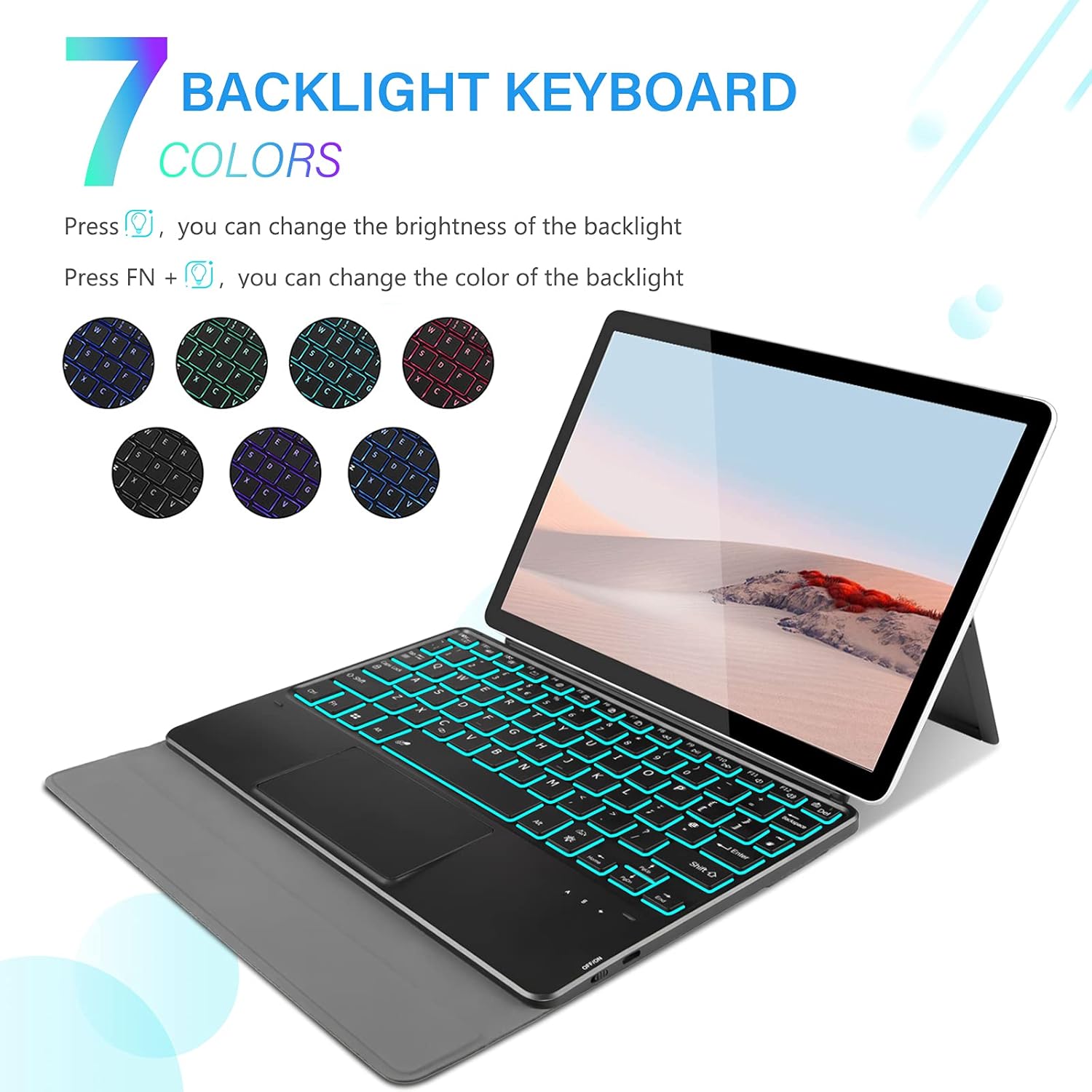 Bluetooth Backlit Touchpad Keyboard Compatible with Surface Go/Surface Go 2, Wireless Trackpad Keyboard UK Layout for Surface Go/Surface Go 2, Black
