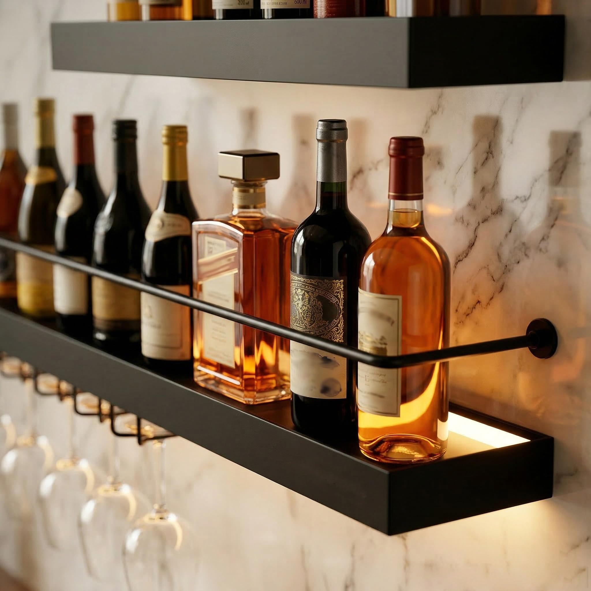 Alkmla180CM Estante Metálico de Vinos de Pared con Luces LED,Negro