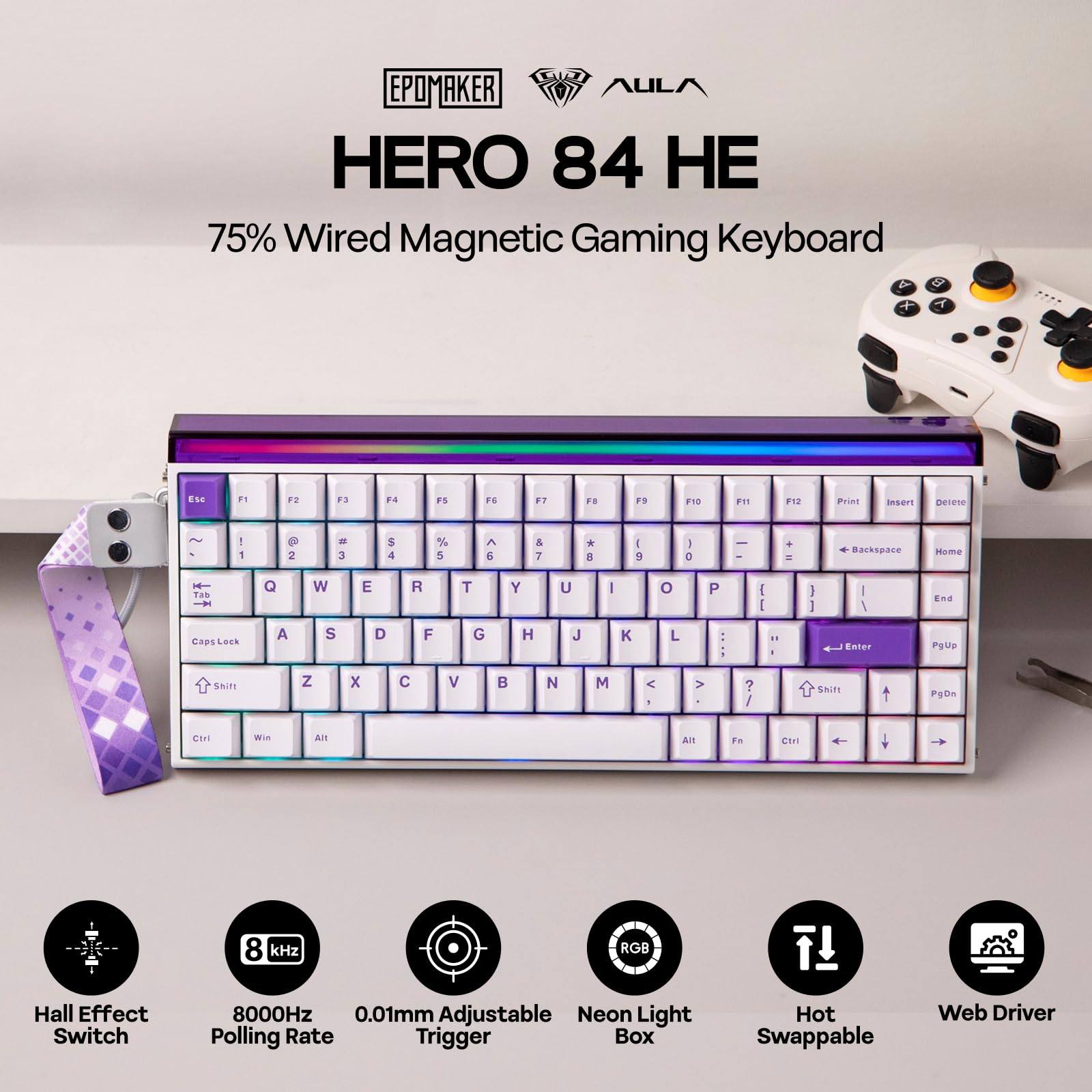 Amazon.com: EPOMAKER Aula Hero84 HE Wired Hall Effect Keyboard