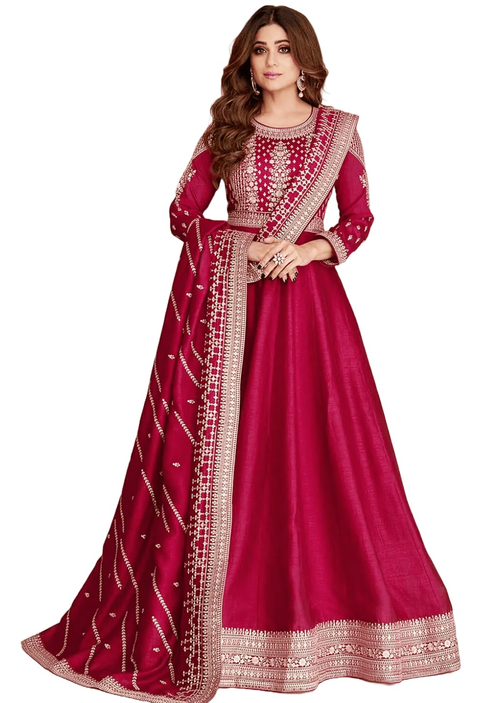 Omkar Textile's Pink Color Ethnic Anarkali Gown with Dupatta Set for Women || Ethnic Gown-picture-36