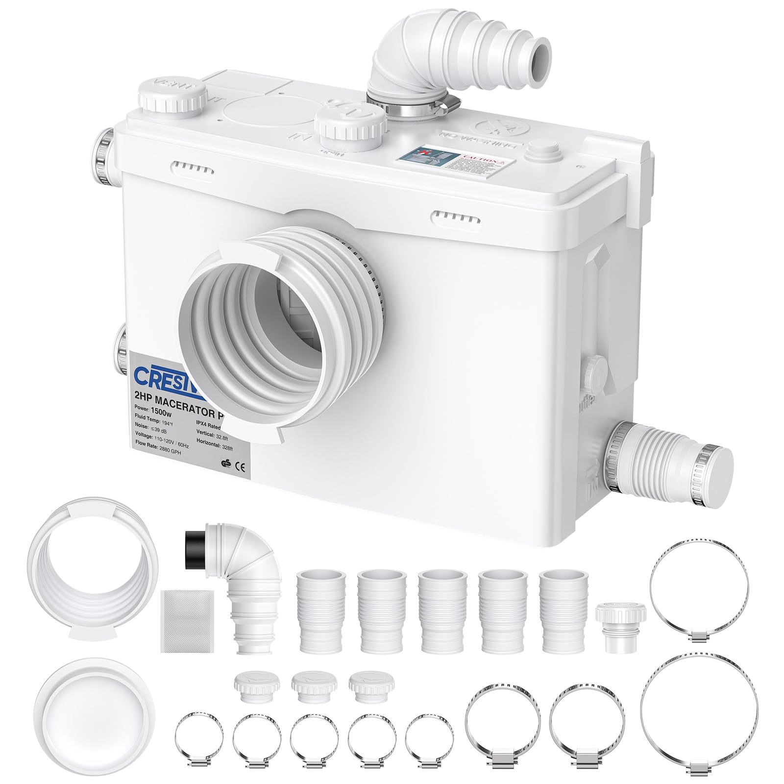 CrestWave 1500W Macerator Pump with 4 Inlets 2 Outlets Ultra Quiet