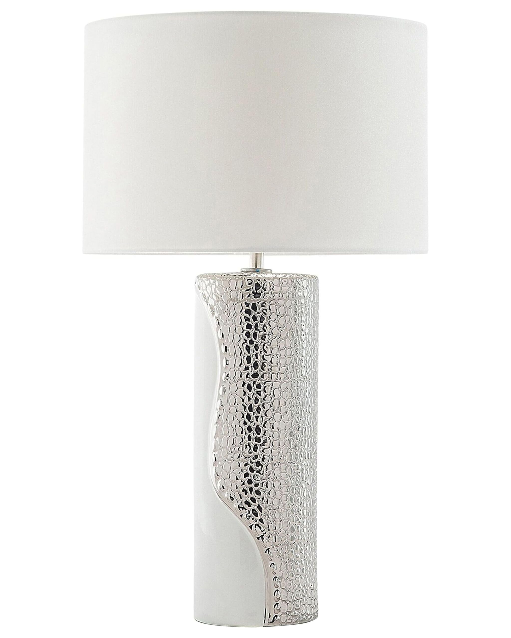 Beliani Tischlampe im Glamour Stil Kunstseide/Porzellan weiß/silber Aiken