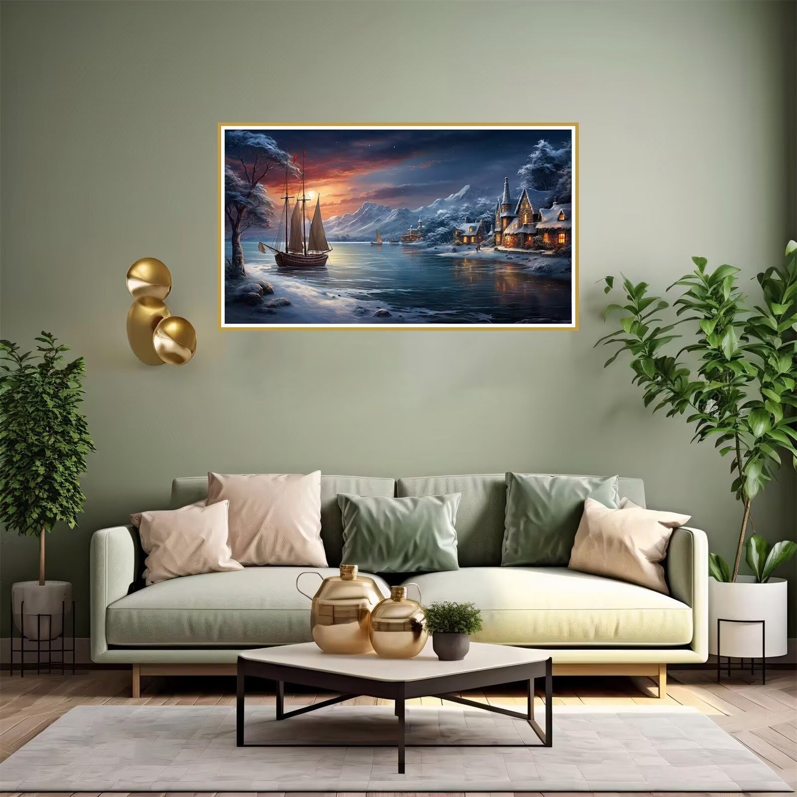 YSCOLOR Diamond Painting 5D – Barca A Vela Con Perline Di Mare – Kit Completo 30x30 Cm – Decorazione Murale Fai Da Te